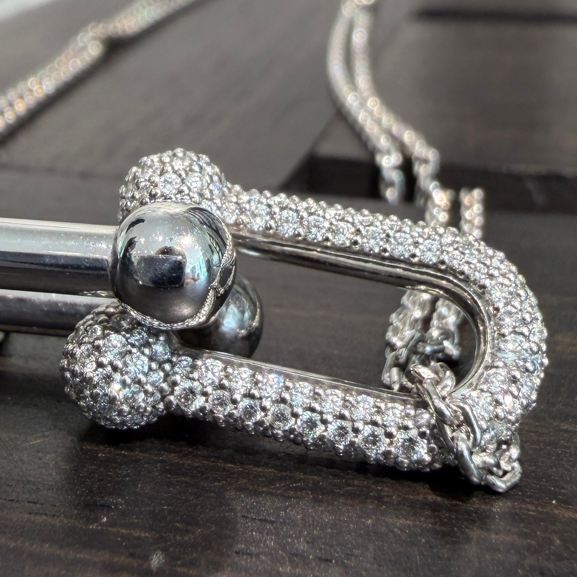 Tiffany Co. Hard Wear Large Double Link Pendant Necklace Pave Diamond 70353091 Size 16 Inch ティファニー ハード ウェア ラージダブル リンク ペンダント ネックレス パヴェダイアモンド サイズ16インチ