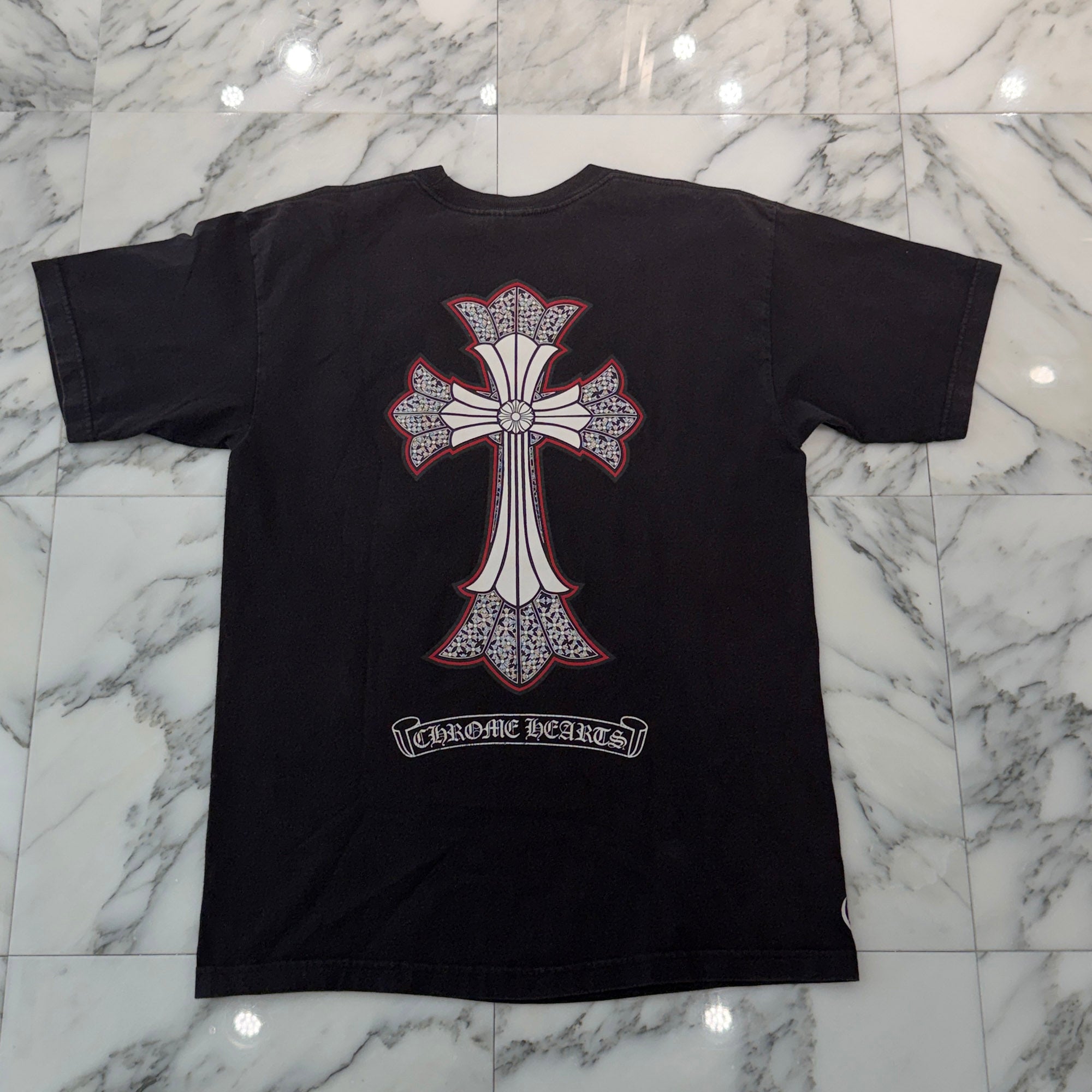 CHROME HEARTS Neck Logo Back Double Cross Scroll Tee Size L クロムハーツ ネックロゴ バック ダブル クロス スクロール Tシャツ サイズL