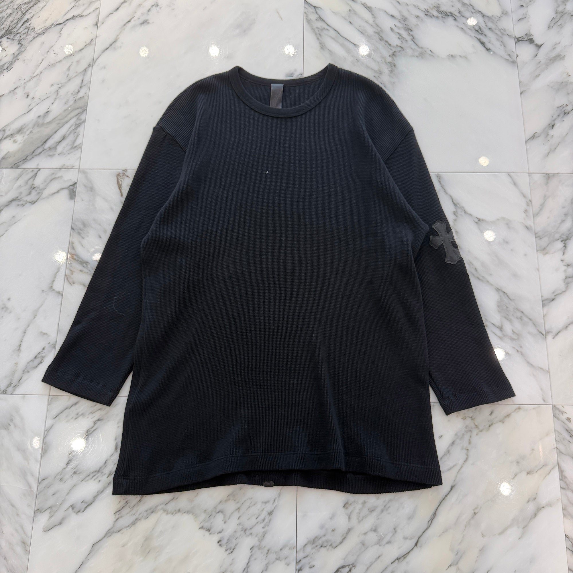 CHROME HEARTS Y NOT Leather Cross Patch Thermal Long Sleeve Tee Size L クロムハーツ ワイノット レザークロスパッチ サーマルロングスリーブ Tシャツ サイズL