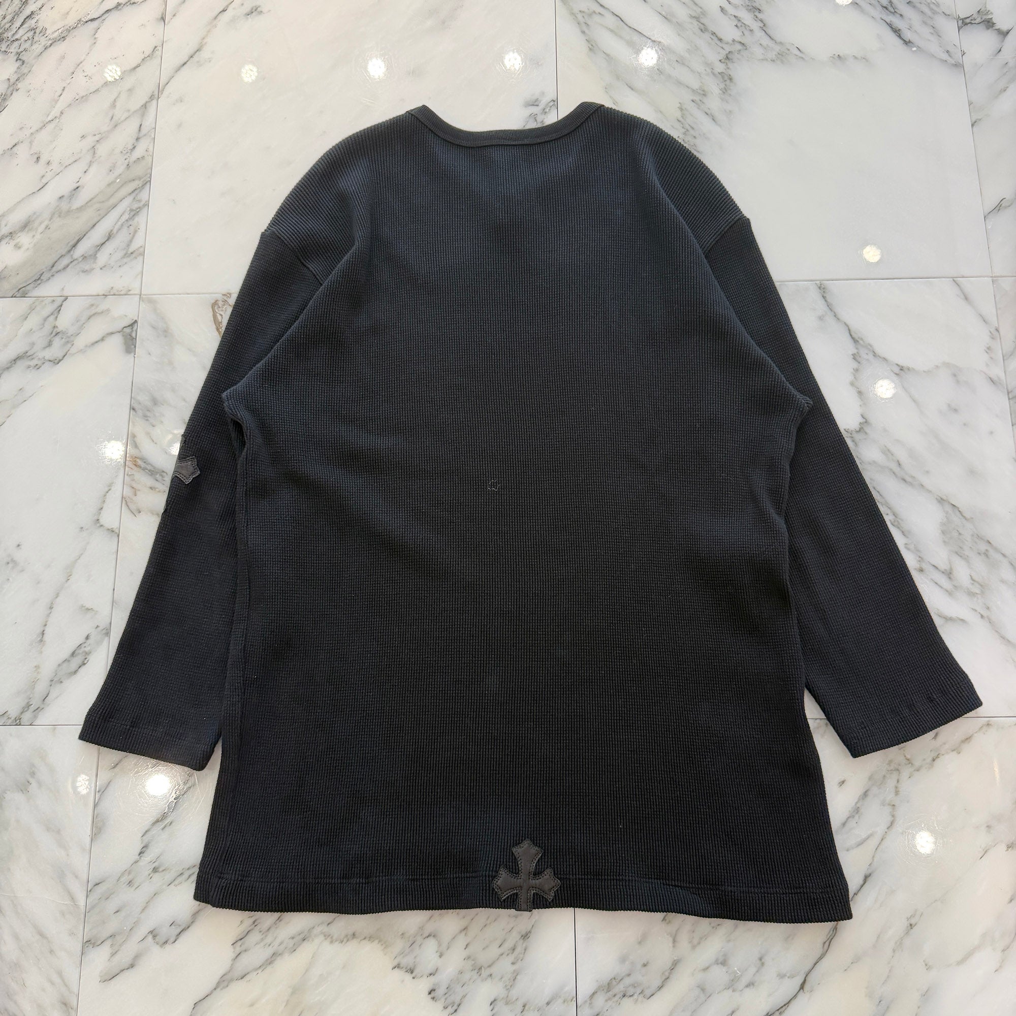 CHROME HEARTS Y NOT Leather Cross Patch Thermal Long Sleeve Tee Size L クロムハーツ ワイノット レザークロスパッチ サーマルロングスリーブ Tシャツ サイズL