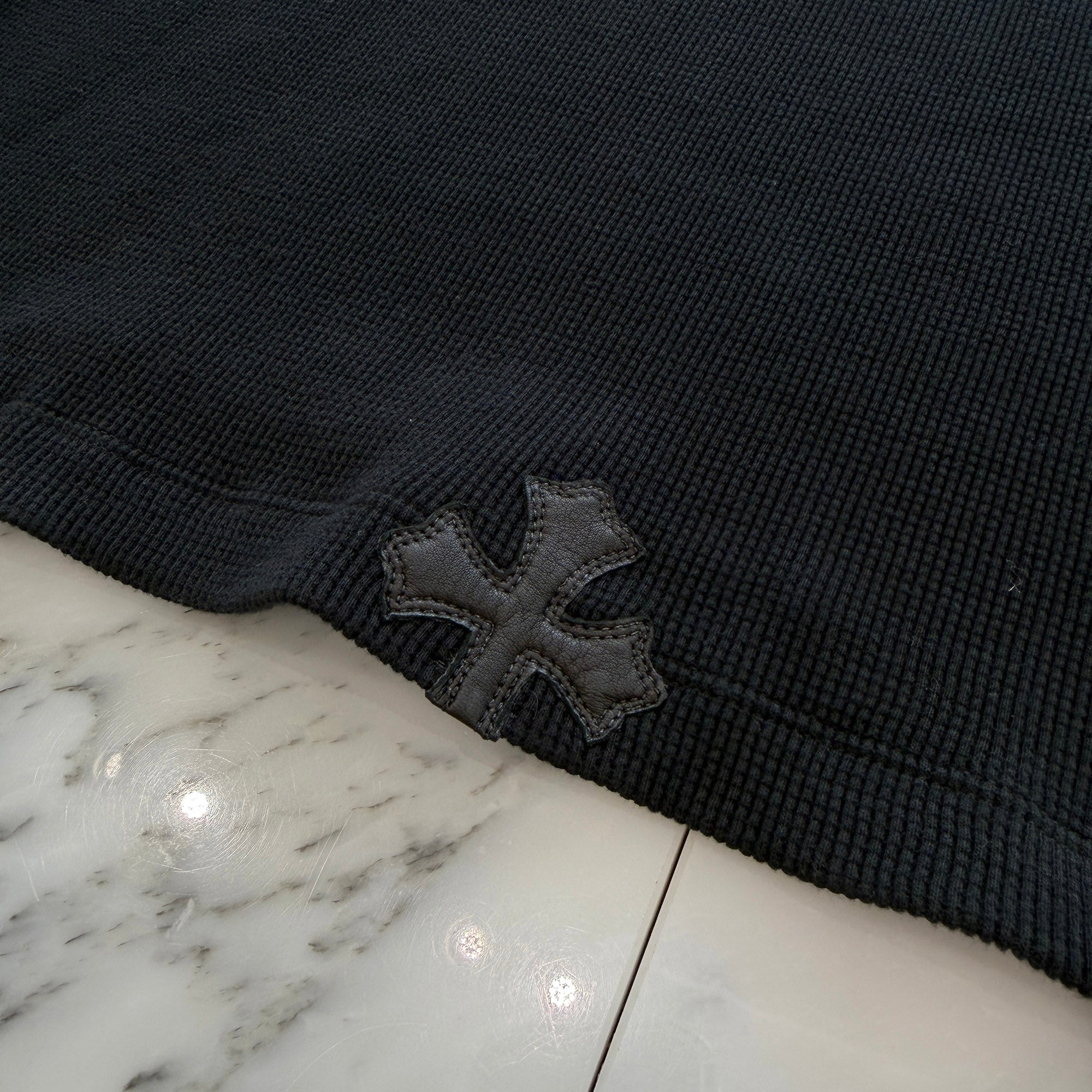 CHROME HEARTS Y NOT Leather Cross Patch Thermal Long Sleeve Tee Size L クロムハーツ ワイノット レザークロスパッチ サーマルロングスリーブ Tシャツ サイズL
