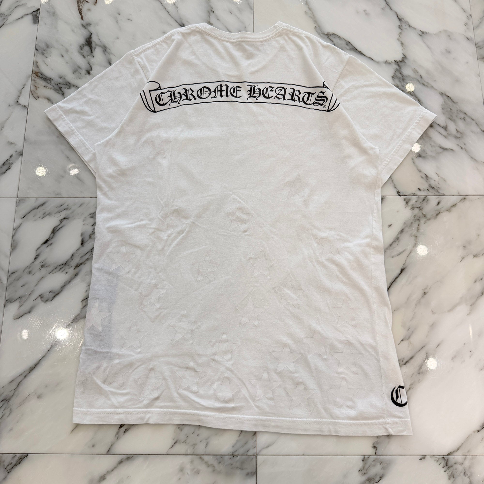 CHROME HEARTS Back Scroll Horseshoe Star Print Tee Size M クロムハーツ バックスクロール ホースシュー スタープリントTシャツ サイズM