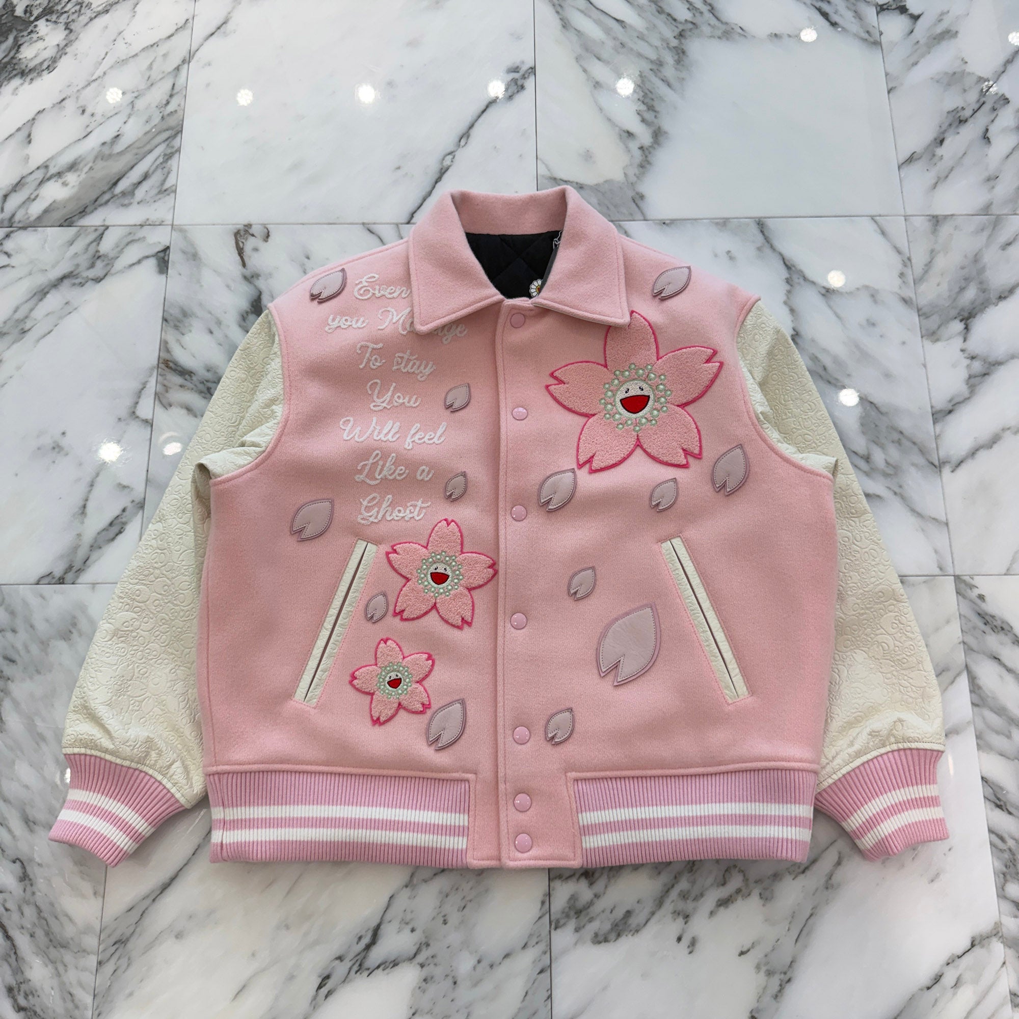 READY MADE × Takashi Murakami Mononoke Maid 2026SS Leather Patch & Floral Embroidery Varsity Jacket MT-MK8-0000-024 Size S レディーメイド×村上隆 モノノケ・メイド レザーパッチ フラワー刺繡 バーシティジャケット サイズS