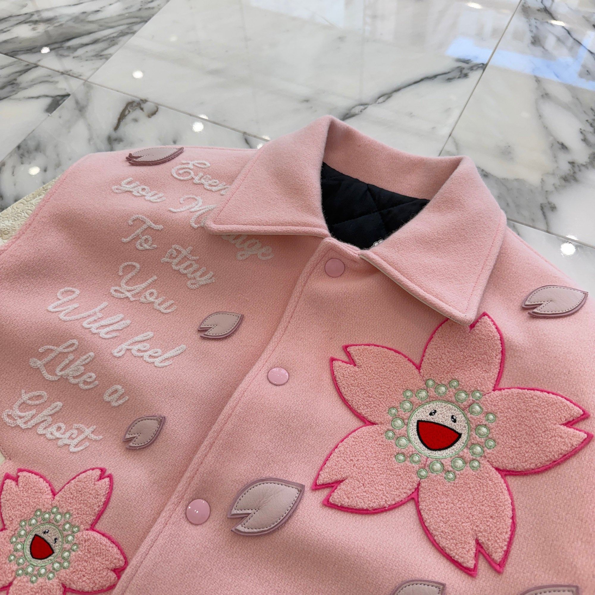 READY MADE × Takashi Murakami Mononoke Maid 2026SS Leather Patch & Floral Embroidery Varsity Jacket MT-MK8-0000-024 Size S レディーメイド×村上隆 モノノケ・メイド レザーパッチ フラワー刺繡 バーシティジャケット サイズS