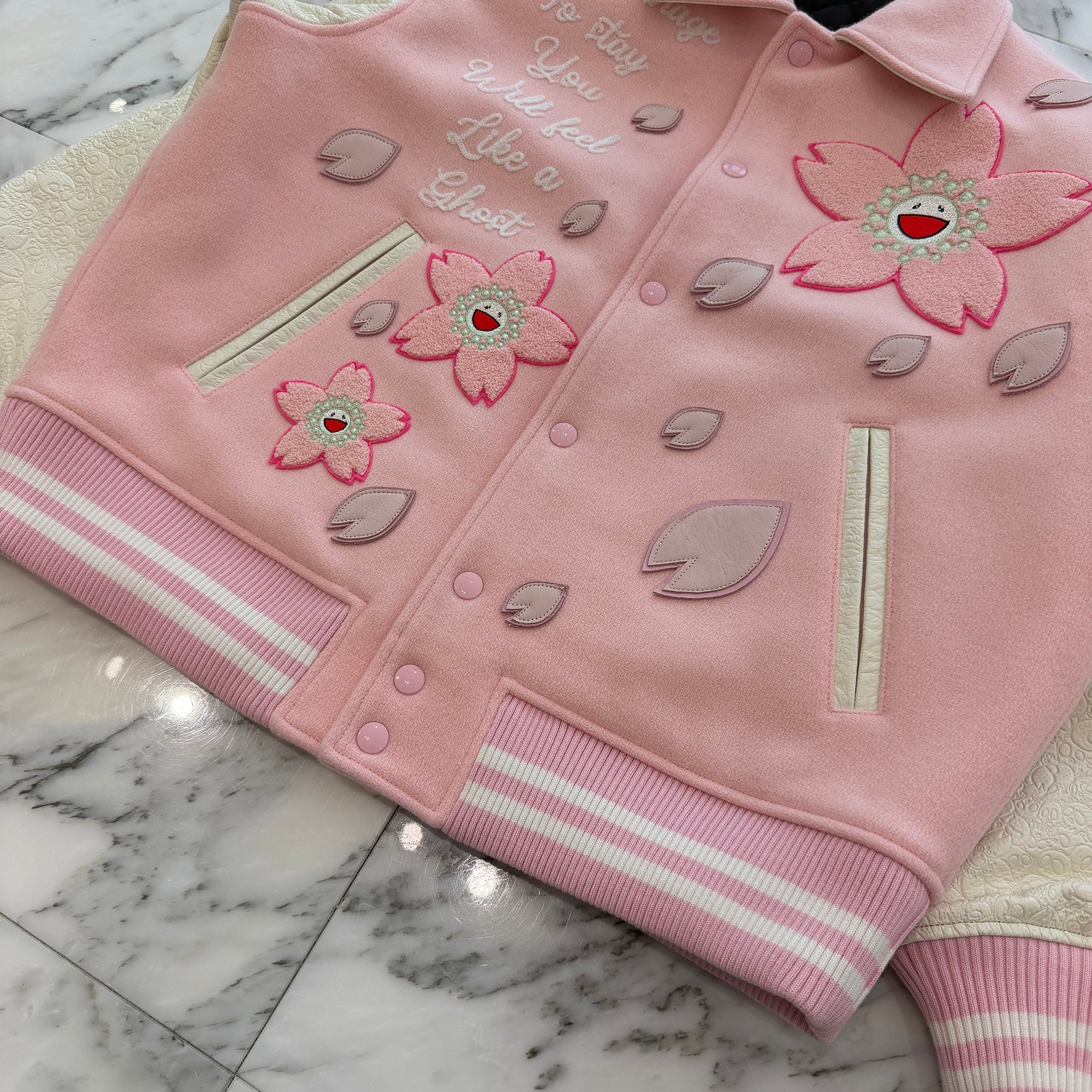 READY MADE × Takashi Murakami Mononoke Maid 2026SS Leather Patch & Floral Embroidery Varsity Jacket MT-MK8-0000-024 Size S レディーメイド×村上隆 モノノケ・メイド レザーパッチ フラワー刺繡 バーシティジャケット サイズS