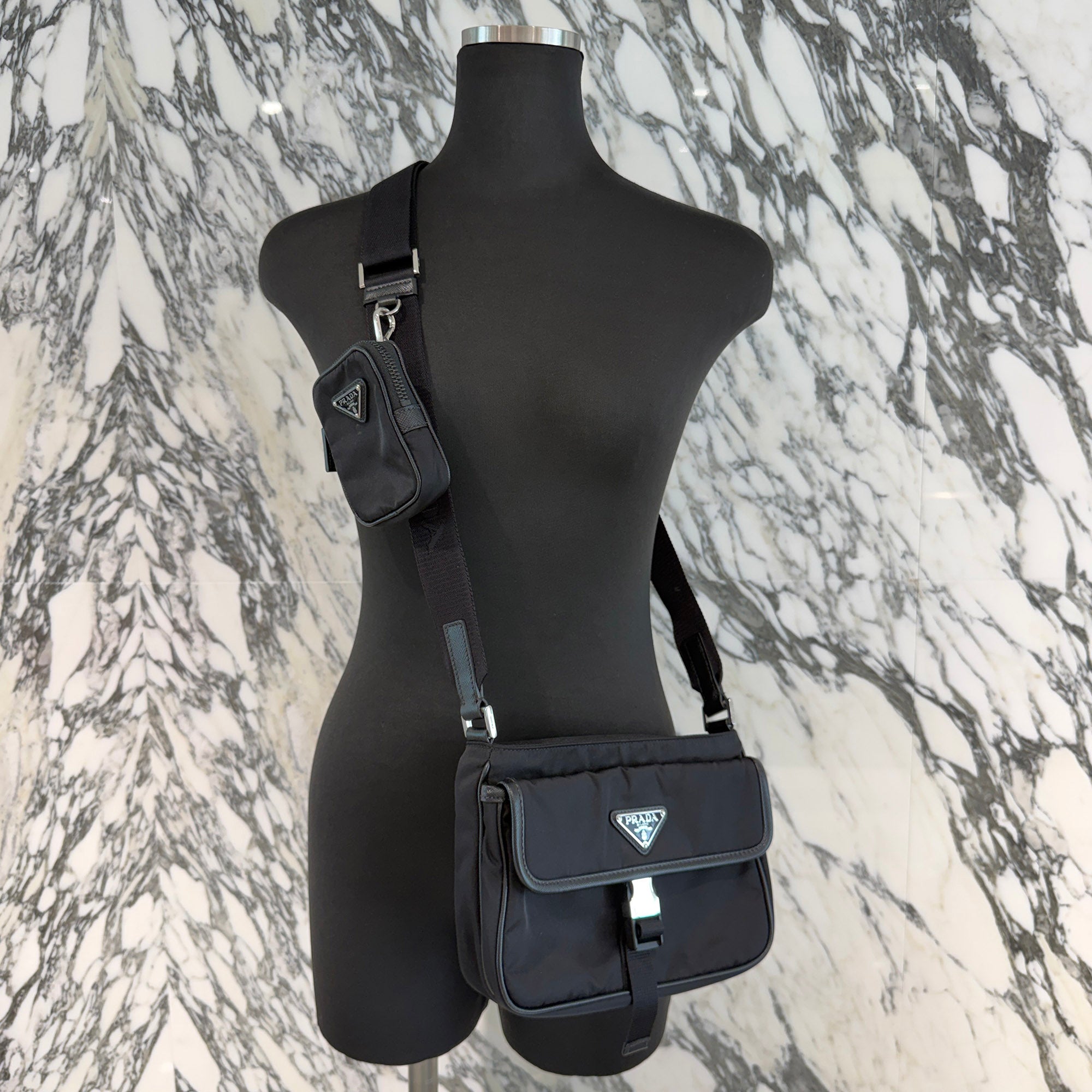 PRADA Triangle Logo Plate Re Nylon Saffiano Leather Shoulder Bag プラダ トライアングル ロゴプレート リナイロン サフィアーノレザー ショルダーバッグ