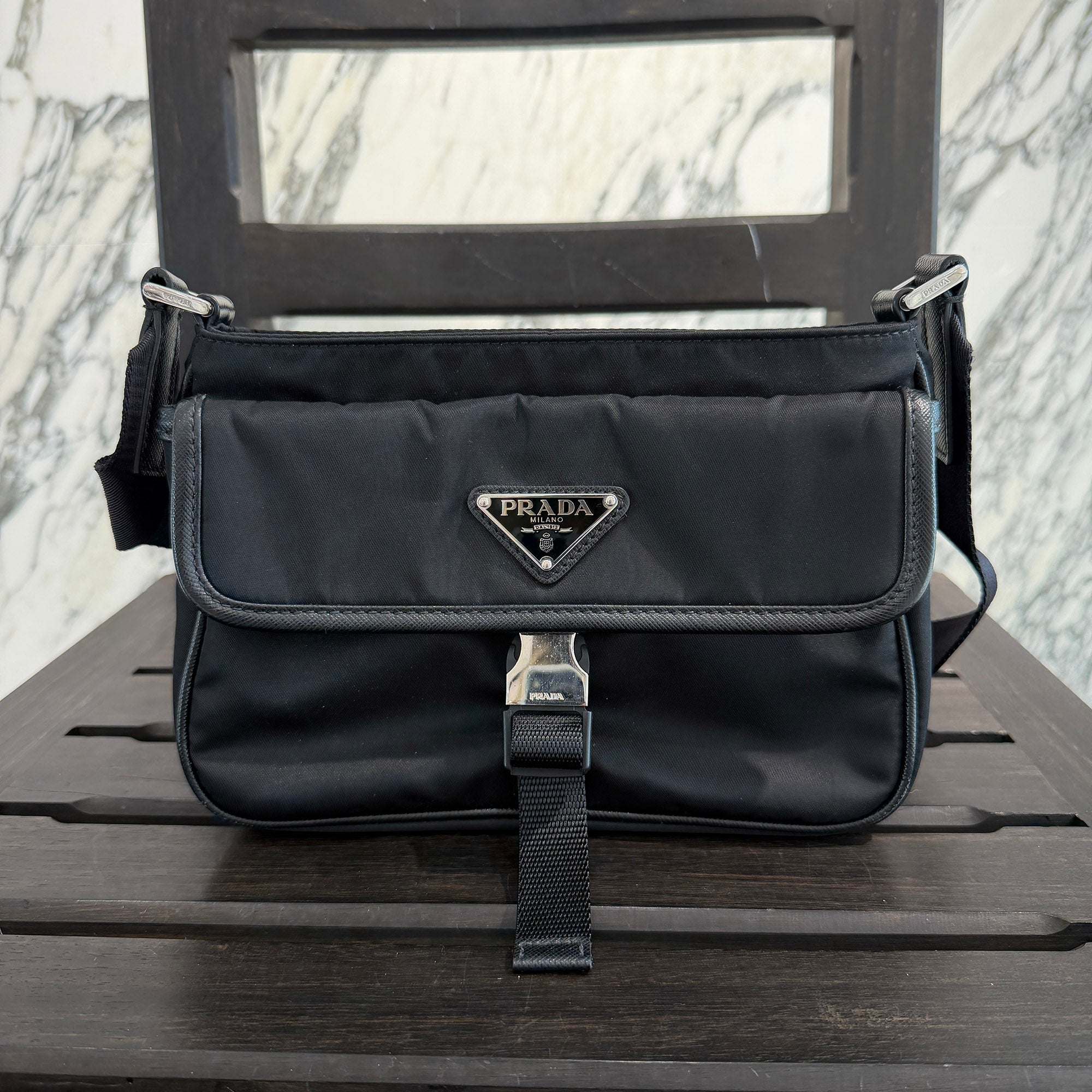 PRADA Triangle Logo Plate Re Nylon Saffiano Leather Shoulder Bag プラダ トライアングル ロゴプレート リナイロン サフィアーノレザー ショルダーバッグ