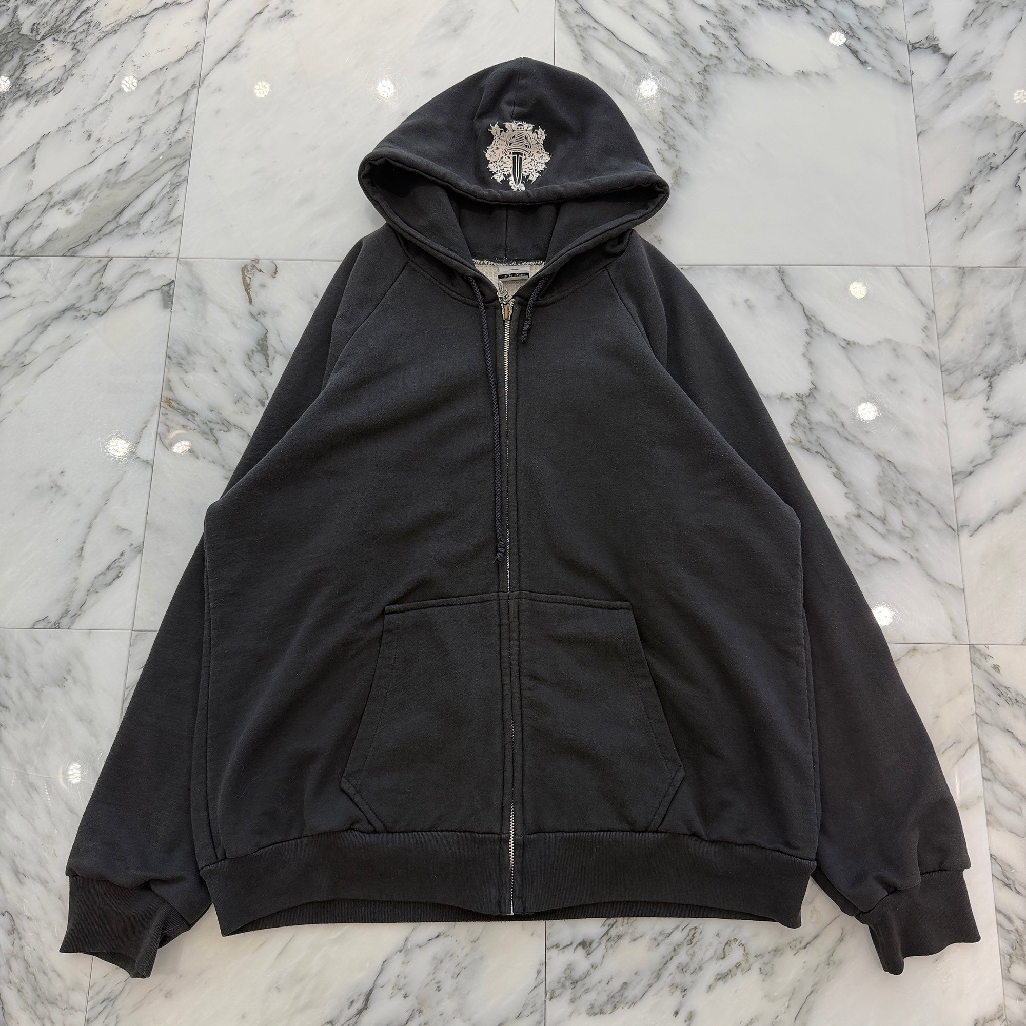 CHROME HEARTS Floral Cross Horseshoe Thermal Zip Up Hoodie Size L クロムハーツ フローラルクロス ホースシュー  サーマル ジップアップ フーディ サイズL