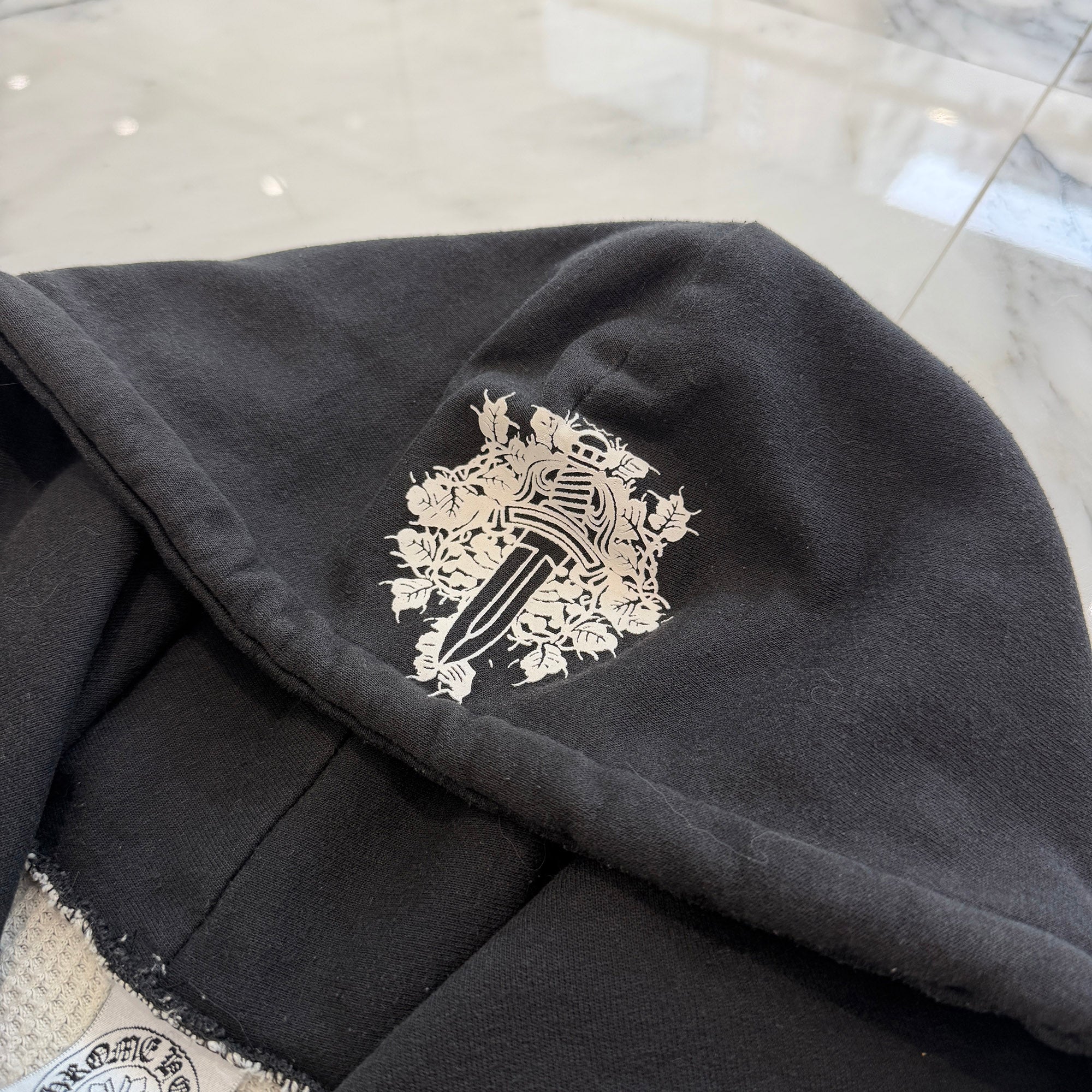 CHROME HEARTS Floral Cross Horseshoe Thermal Zip Up Hoodie Size L クロムハーツ フローラルクロス ホースシュー  サーマル ジップアップ フーディ サイズL