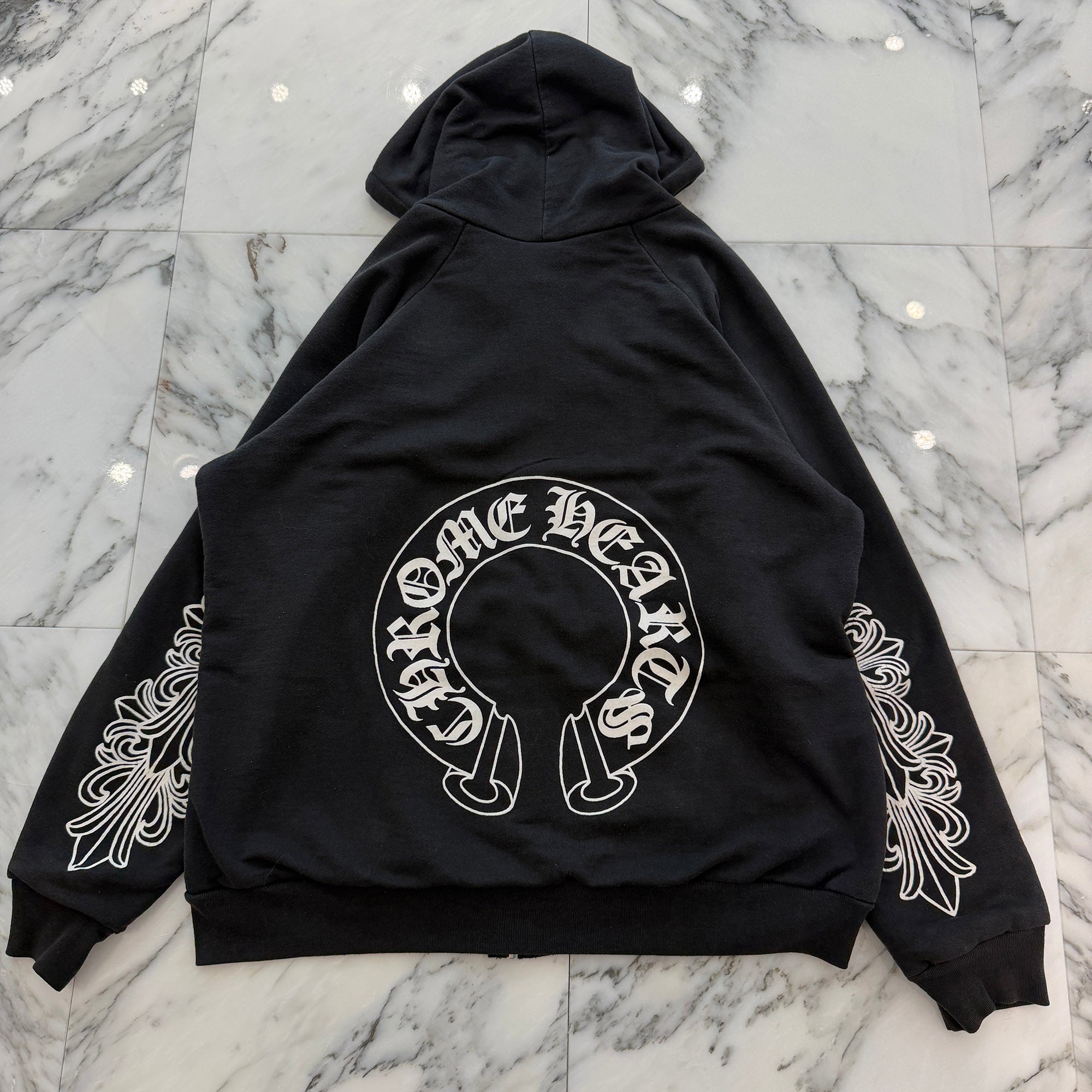 CHROME HEARTS Floral Cross Horseshoe Thermal Zip Up Hoodie Size L クロムハーツ フローラルクロス ホースシュー  サーマル ジップアップ フーディ サイズL