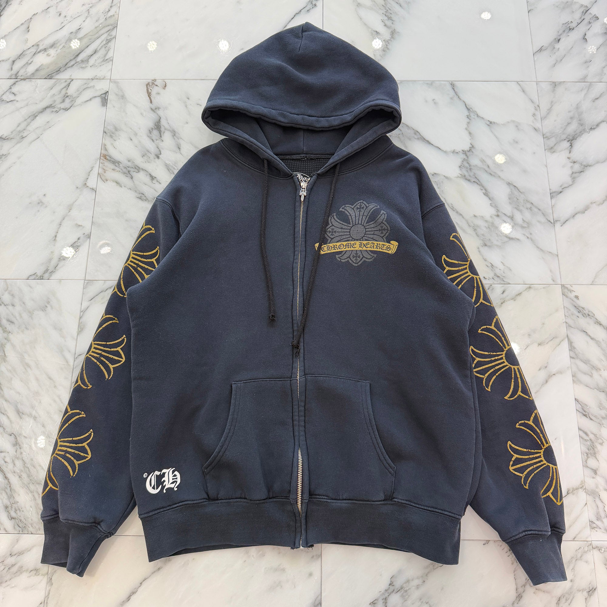 CHROME HEARTS CH Plus Gold Horseshoe Thermal Zip Up Hoodie Size L クロムハーツ CHプラス ゴールド ホースシュー サーマル ジップアップ フーディ サイズL