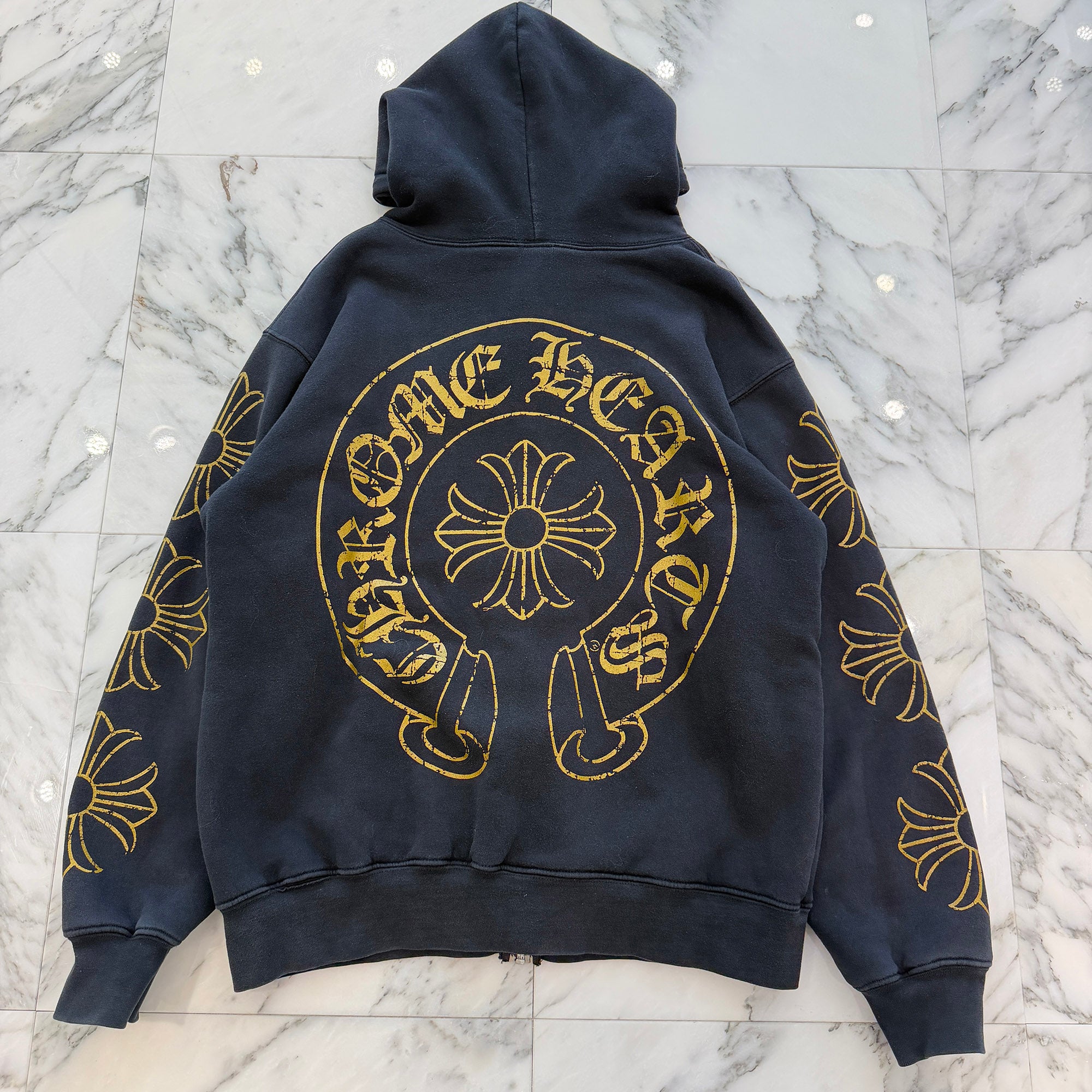 CHROME HEARTS CH Plus Gold Horseshoe Thermal Zip Up Hoodie Size L クロムハーツ CHプラス ゴールド ホースシュー サーマル ジップアップ フーディ サイズL