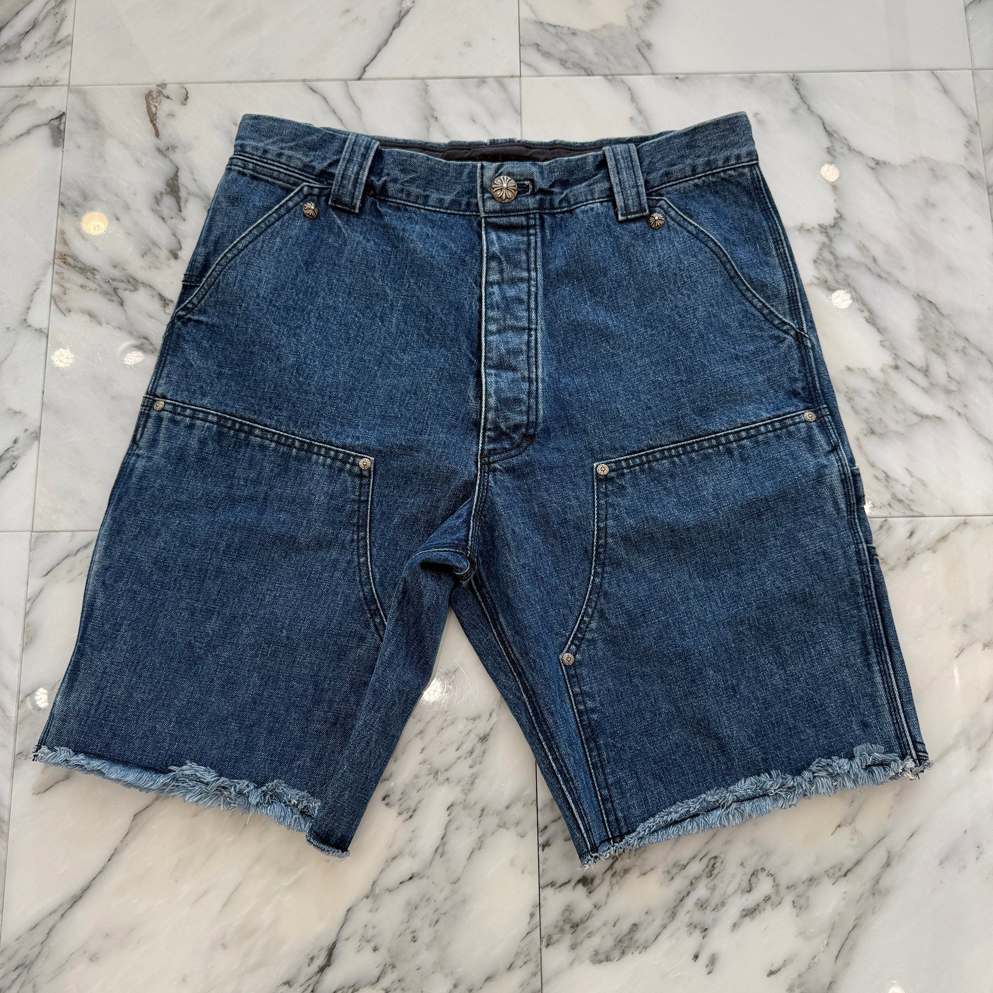 CHROME HEARTS Carpenter Cross Ball Button Denim Shorts Size 34 クロムハーツ カーペンター クロスボールボタン デニムショーツ サイズ34