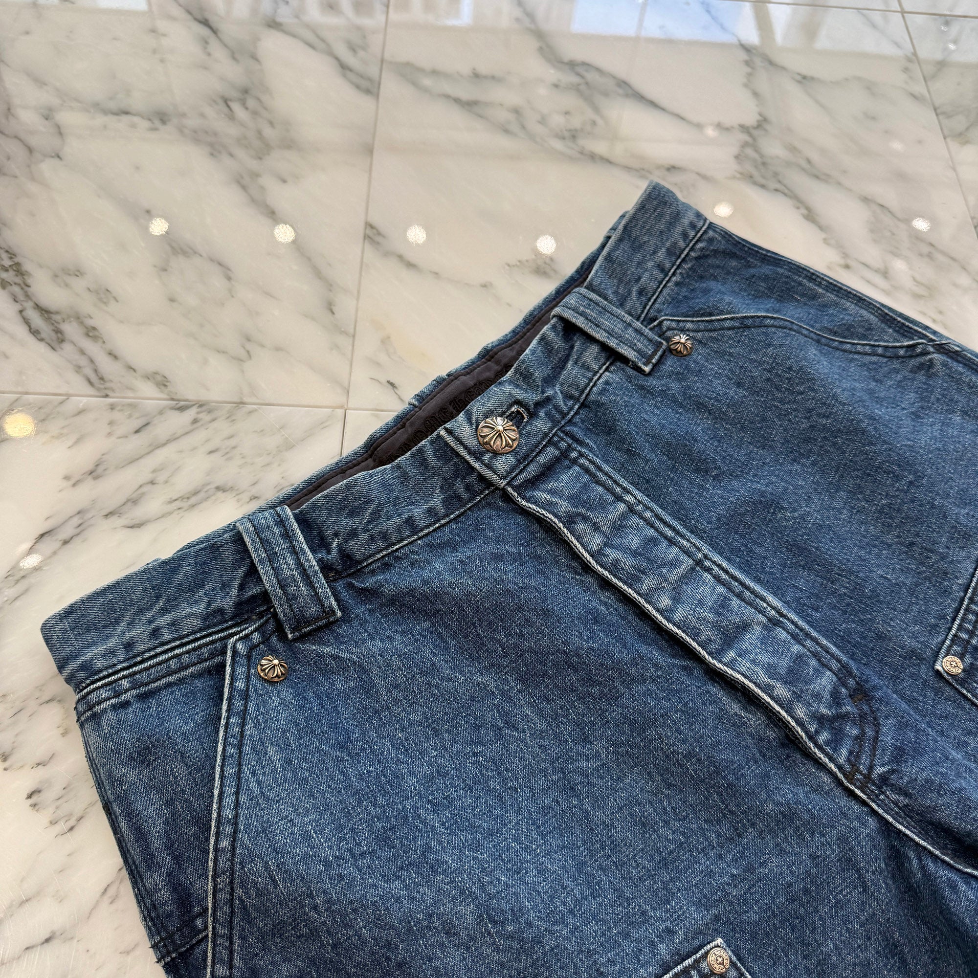 CHROME HEARTS Carpenter Cross Ball Button Denim Shorts Size 34 クロムハーツ カーペンター クロスボールボタン デニムショーツ サイズ34
