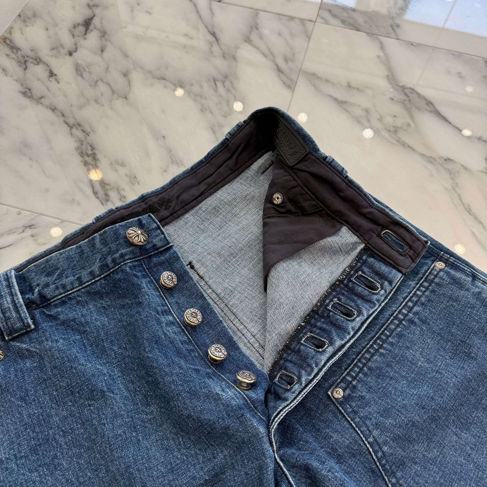 CHROME HEARTS Carpenter Cross Ball Button Denim Shorts Size 34 クロムハーツ カーペンター クロスボールボタン デニムショーツ サイズ34