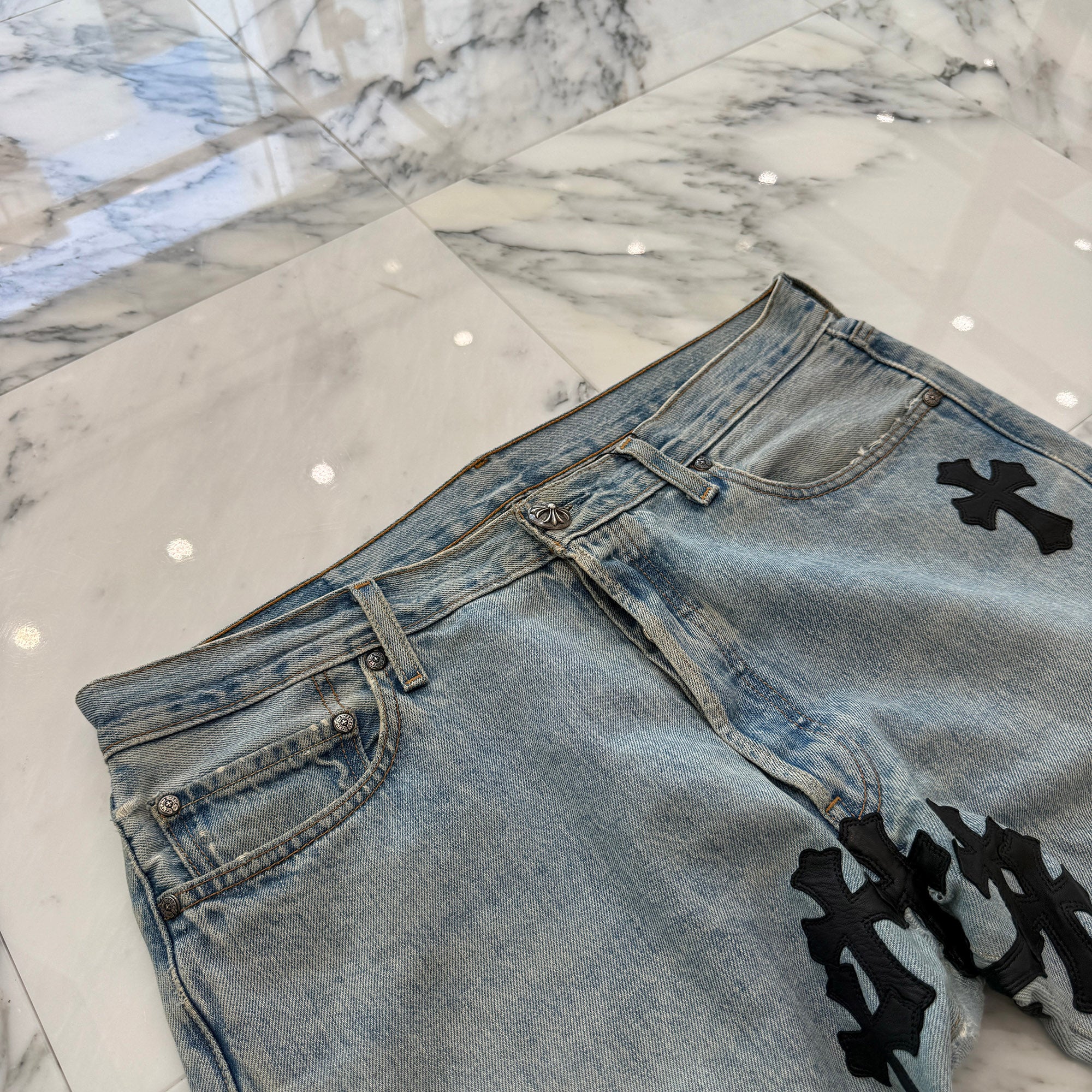 CHROME HEARTS × Levi's VNTG Cross Leather Patch Denim Pants Size