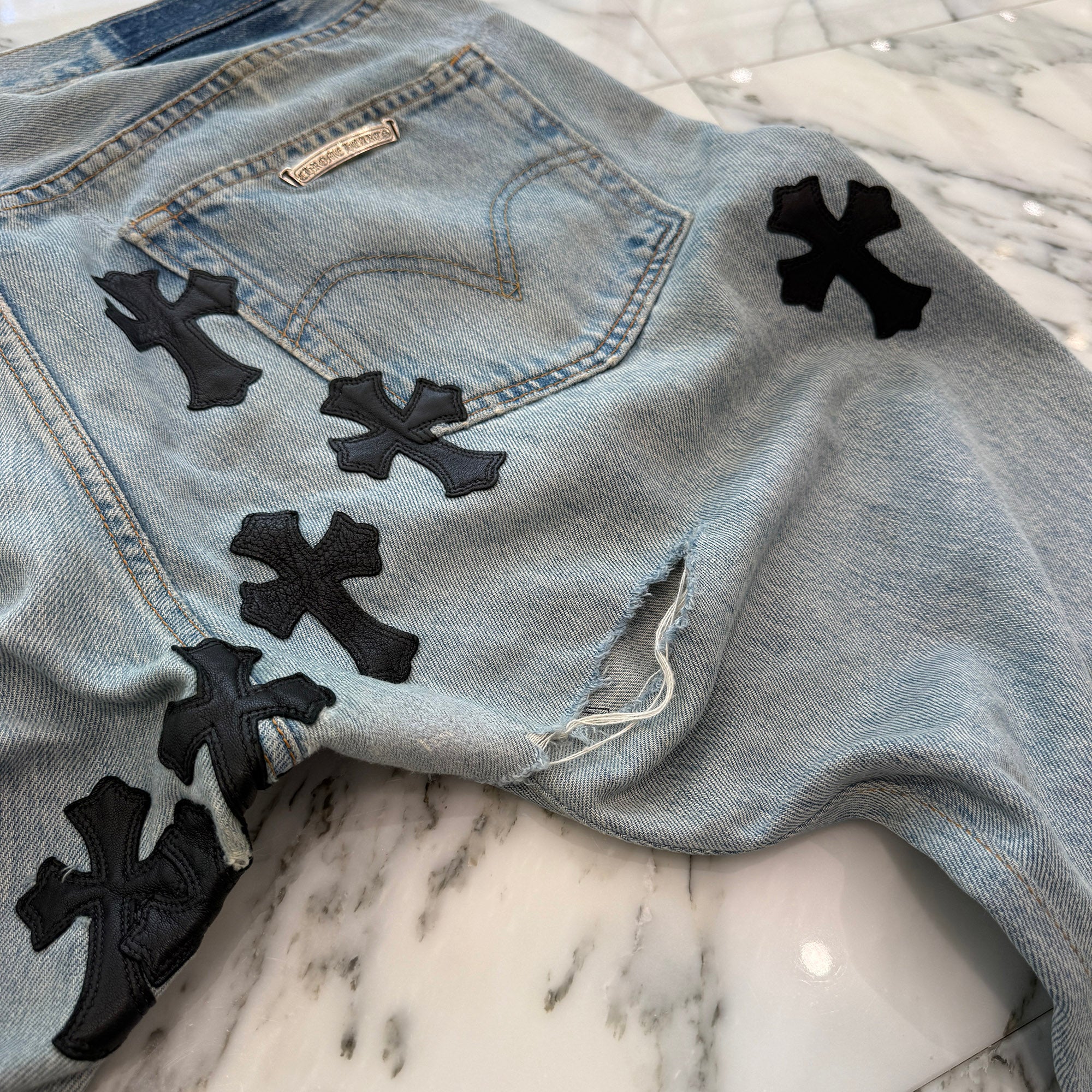 CHROME HEARTS × Levi's VNTG Cross Leather Patch Denim Pants Size 34 クロムハーツ × リーバイス ヴィンテージ クロスレザーパッチ デニムパンツ サイズ34