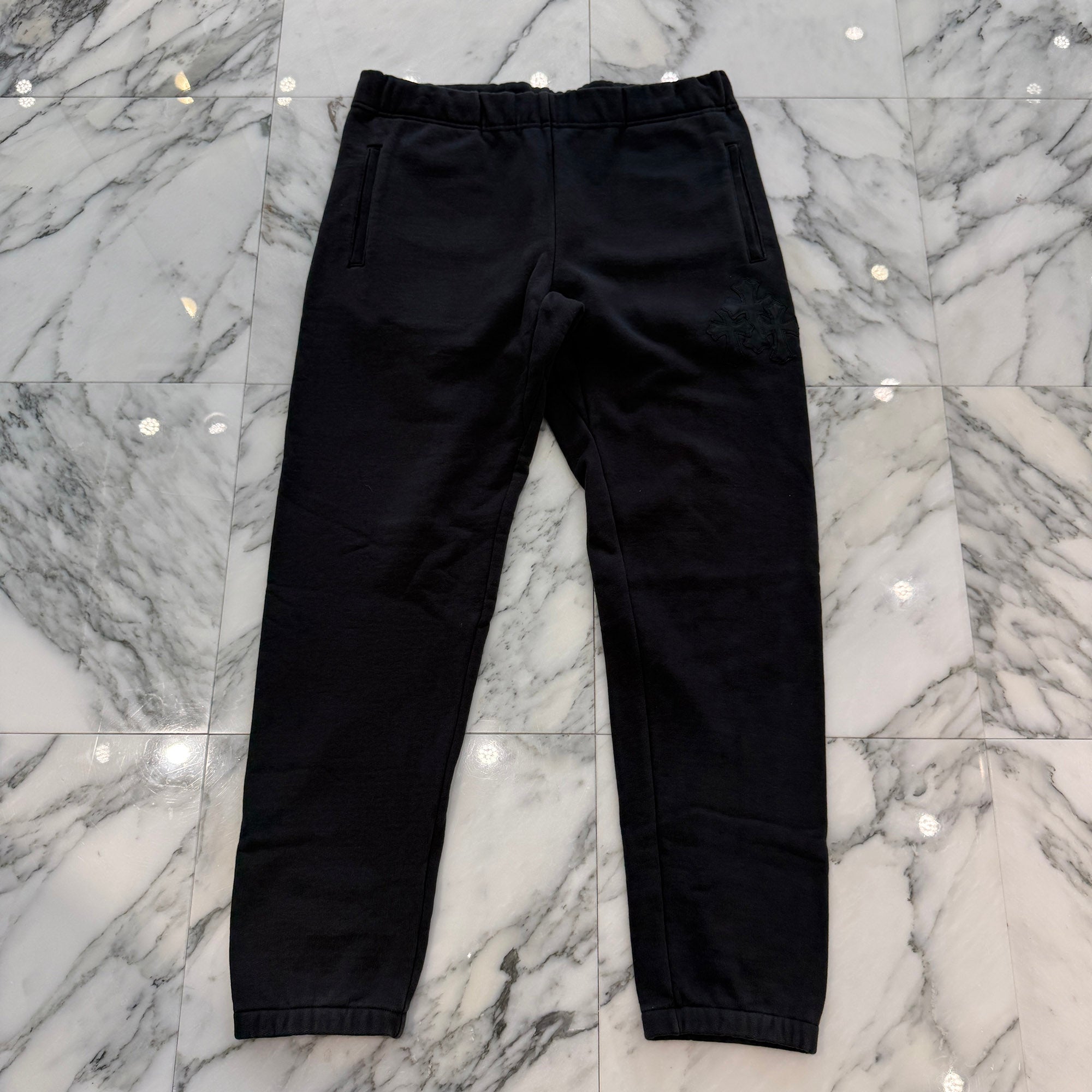 CHROME HEARTS Y NOT 3 Cemetery Cross Leather Patch Sweat Long Pants Size L クロムハーツ ワイノット 3セメタリークロス レザーパッチ スウェットロングパンツ サイズL
