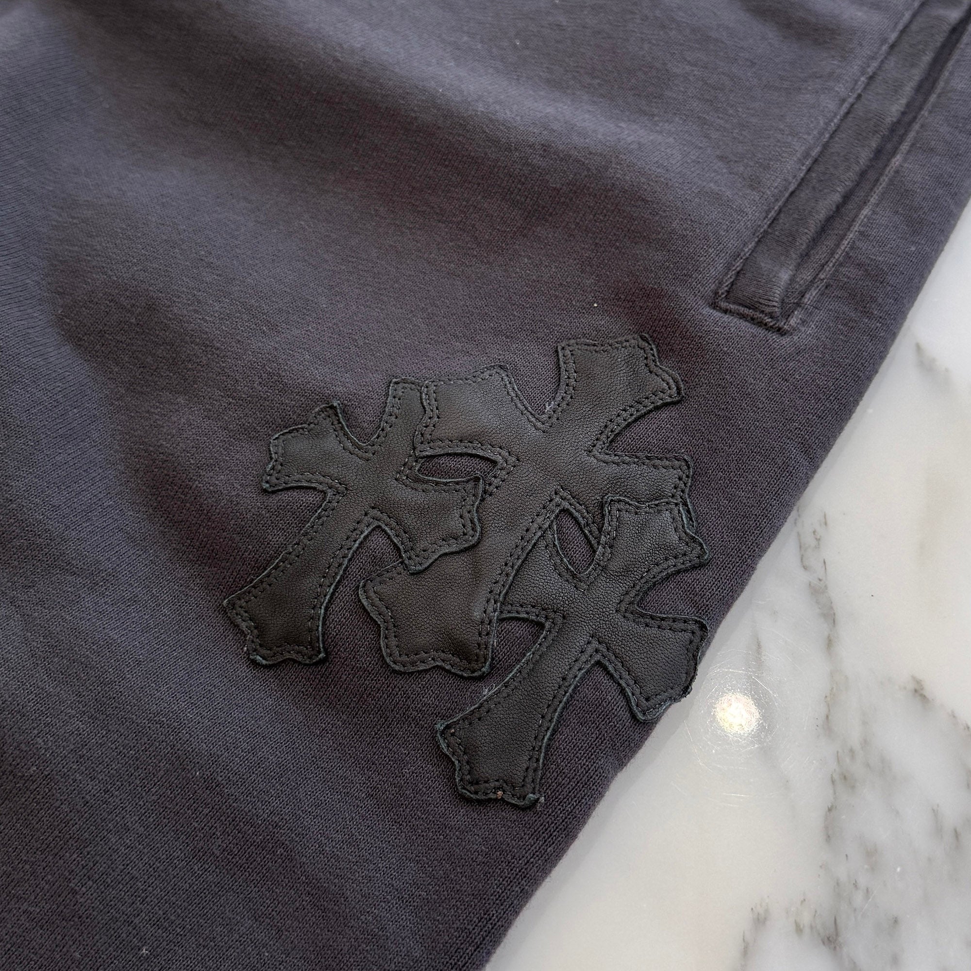 CHROME HEARTS Y NOT 3 Cemetery Cross Leather Patch Sweat Long Pants Size L クロムハーツ ワイノット 3セメタリークロス レザーパッチ スウェットロングパンツ サイズL