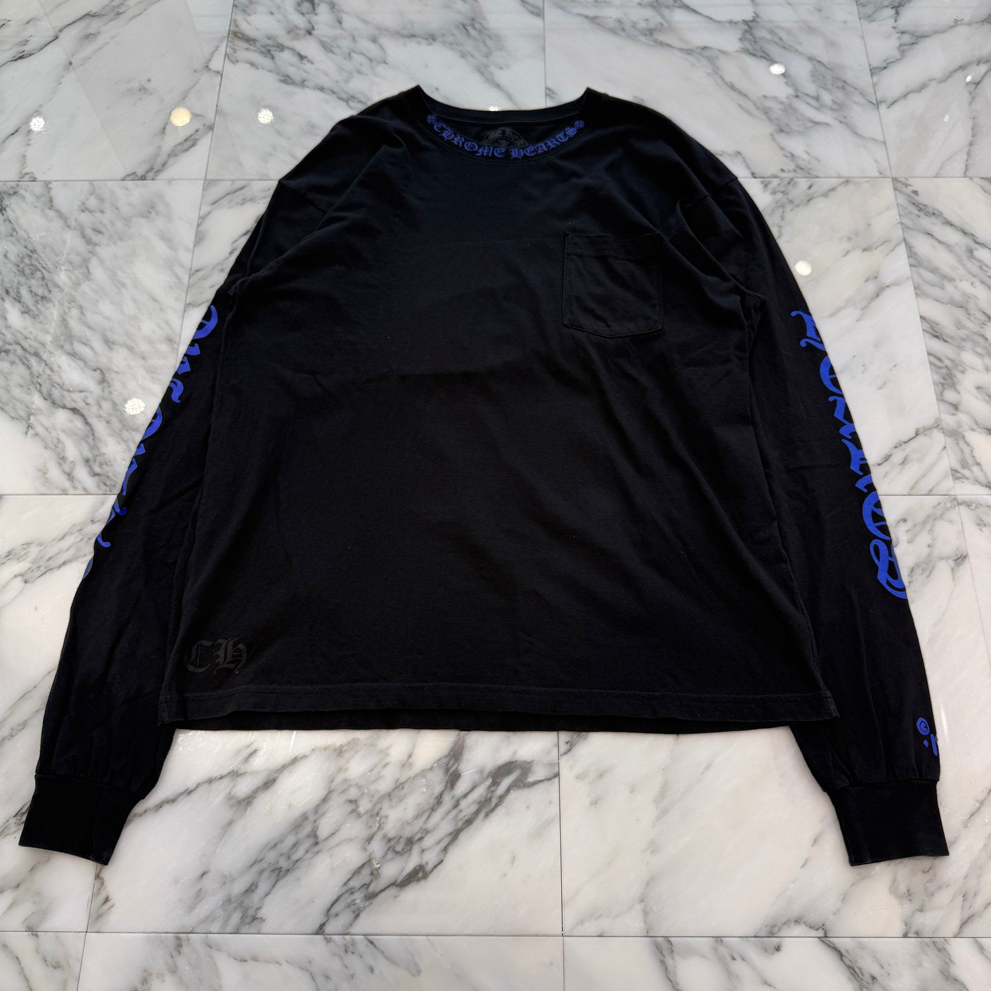 CHROME HEARTS 2024AW Old English Neck Logo Neon Blue Long Sleeve Tee Size XL クロムハーツ オールドイングリッシュネックロゴネオンブルーロングスリーブTシャツ サイズXL