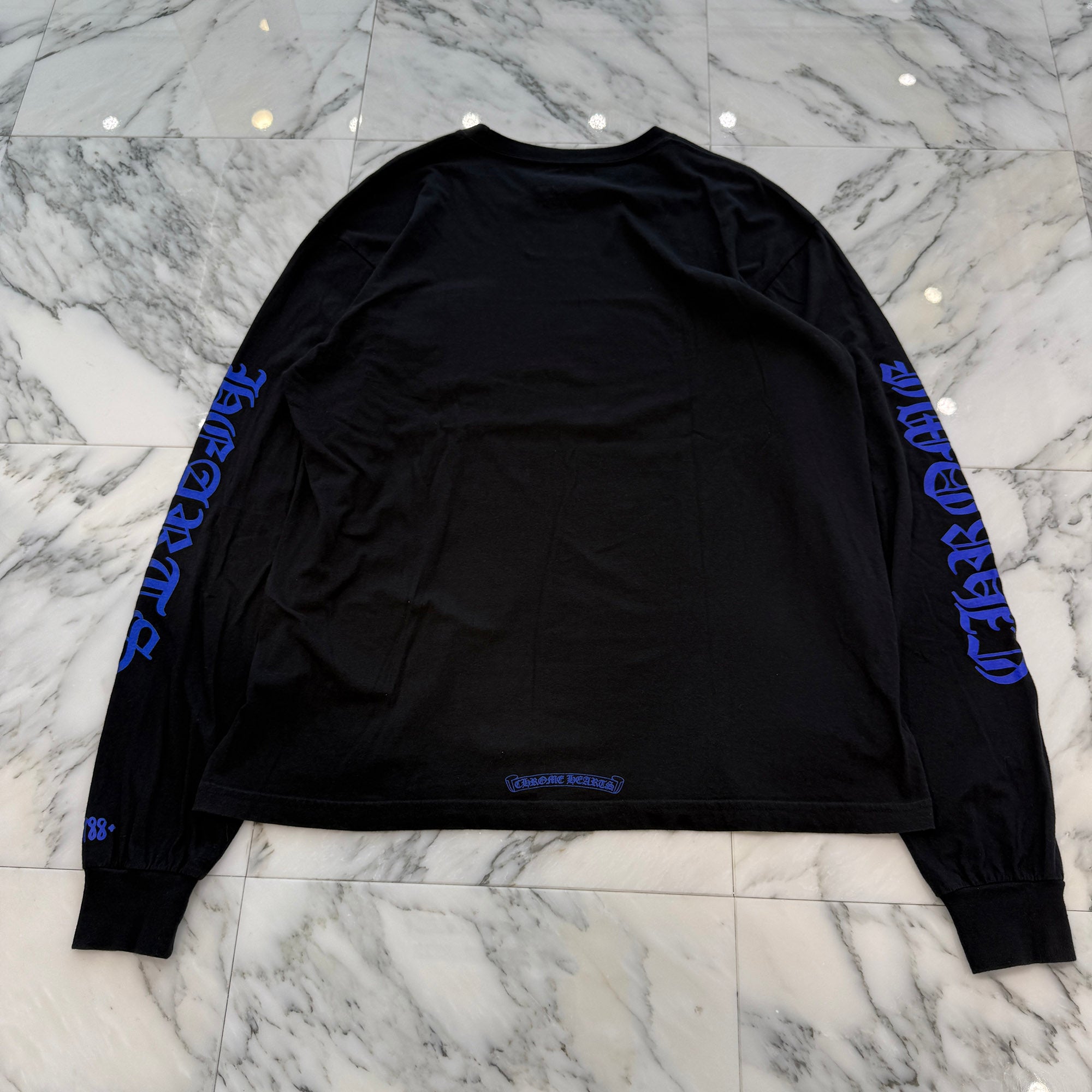 CHROME HEARTS 2024AW Old English Neck Logo Neon Blue Long Sleeve Tee Size XL クロムハーツ オールドイングリッシュネックロゴネオンブルーロングスリーブTシャツ サイズXL