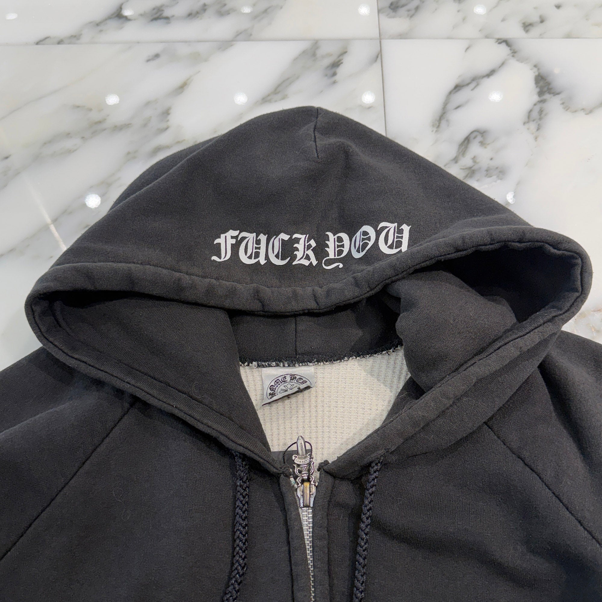 CHROME HEARTS FUCK YOU Vine Dagger Arm CH Cross Thermal Zip Up Hoodie Size L クロムハーツ ファックユー ヴァインダガー 袖 CHクロス サーマル ジップアップ フーディ サイズL