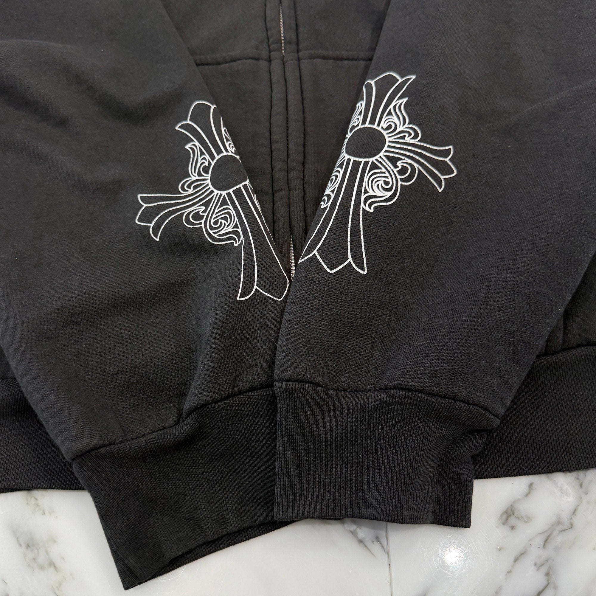 CHROME HEARTS FUCK YOU Vine Dagger Arm CH Cross Thermal Zip Up Hoodie Size L クロムハーツ ファックユー ヴァインダガー 袖 CHクロス サーマル ジップアップ フーディ サイズL