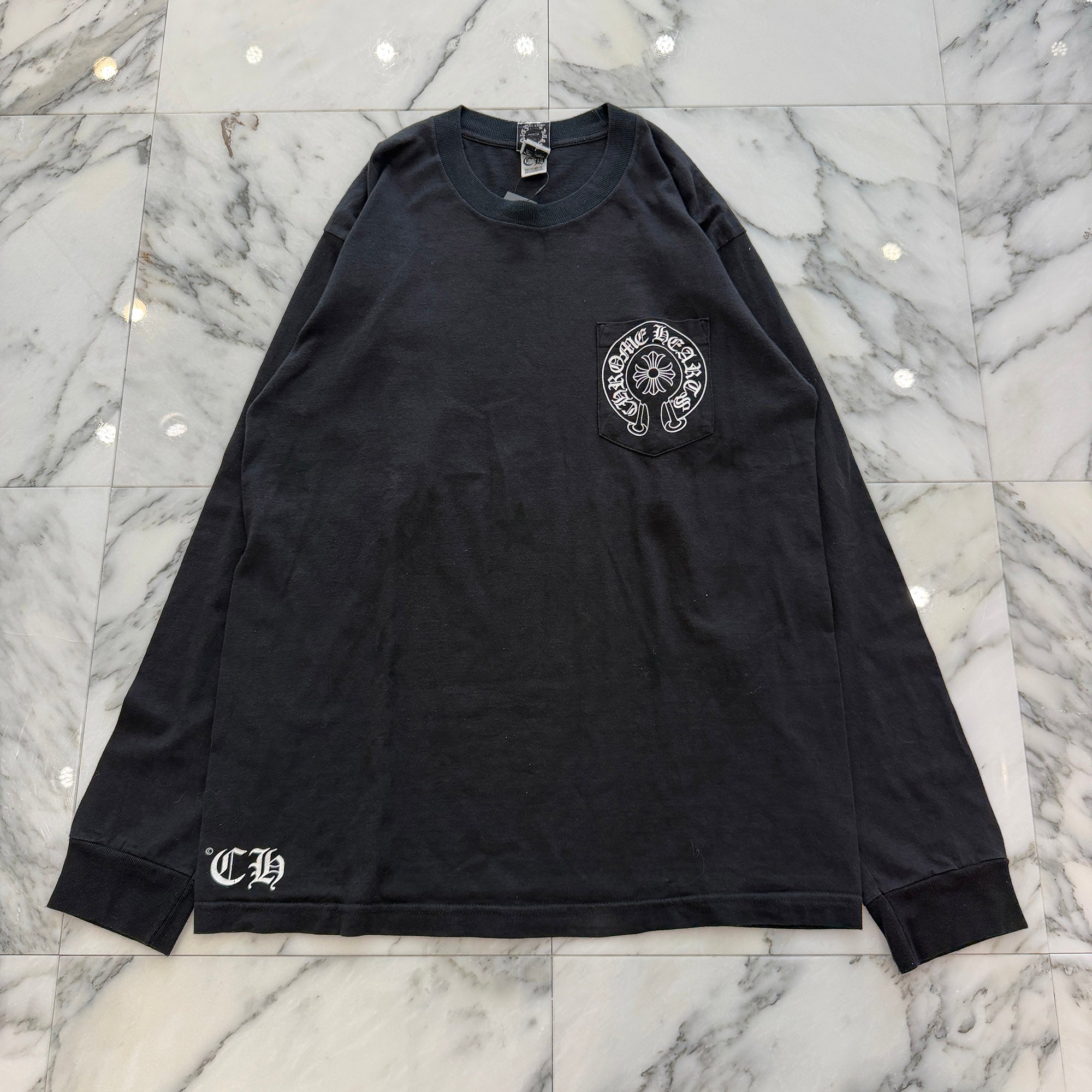 CHROME HEARTS Back Scroll Sleeve CH Plus Star Print Long Sleeve Tee Size L クロムハーツ バックスクロール 袖CHプラス スター ロングスリーブ Tシャツ サイズL