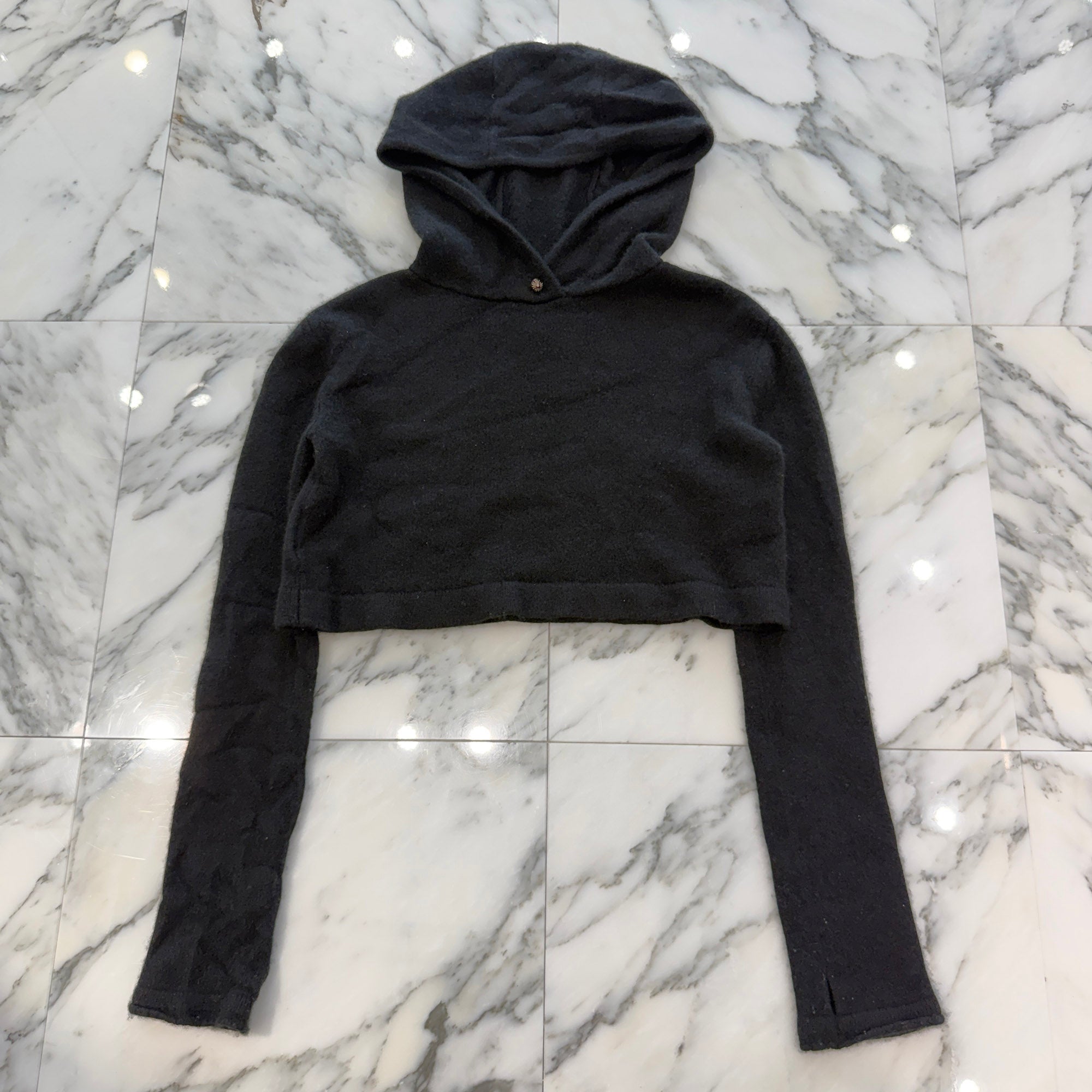 CHROME HEARTS Y NOT 1 Cross Leather Patch Cashmere Knit Pullover Hoodie Size M クロムハーツ ワイノット 1 クロスレザーパッチ カシミヤニット プルオーバーフーディ サイズM