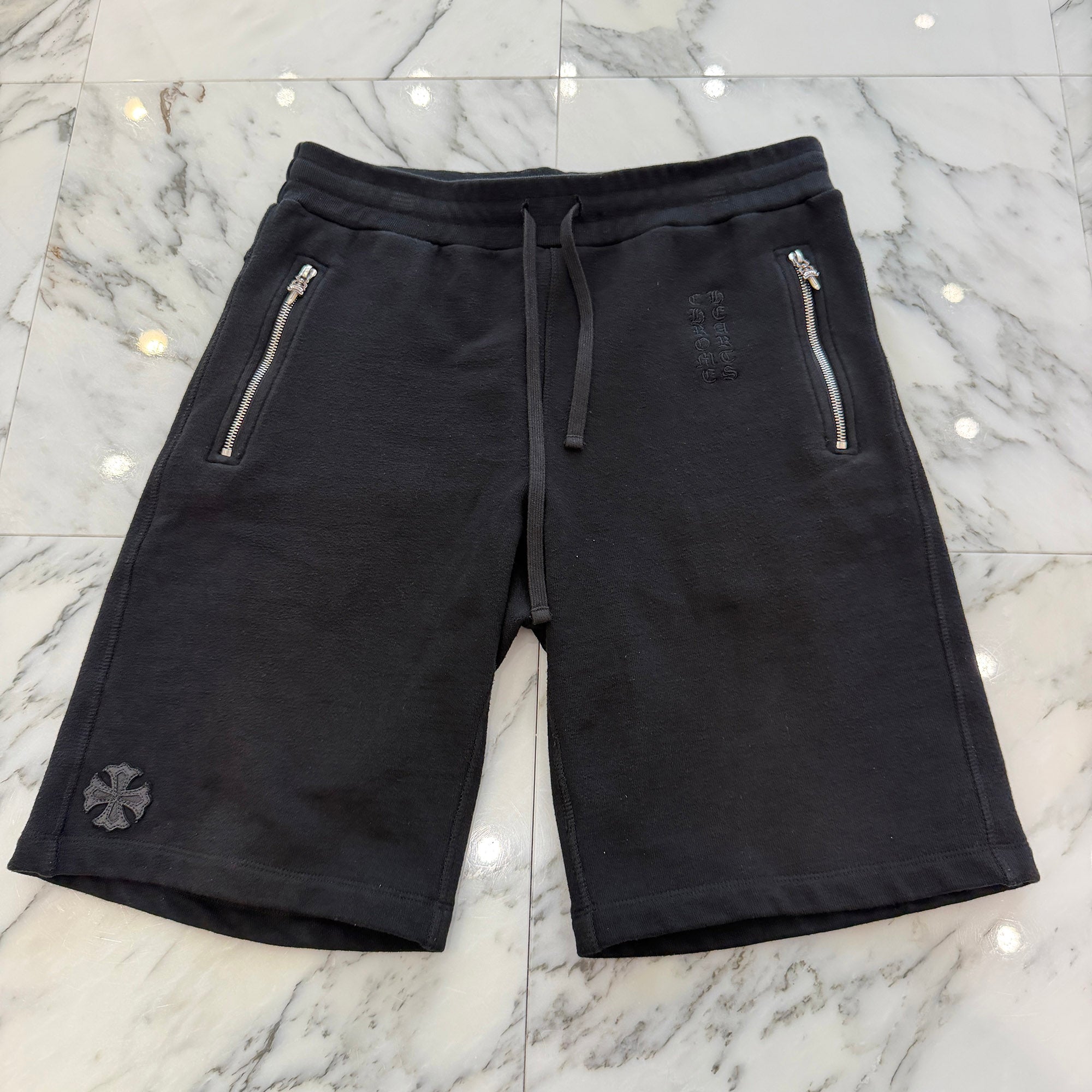 CHROME HEARTS Y NOT Vertical Logo Embroidery Dagger Zip Sweat Shorts Size M クロムハーツ ワイノット バーティカルロゴ刺繡 ダガージップ スウェットショーツ サイズM
