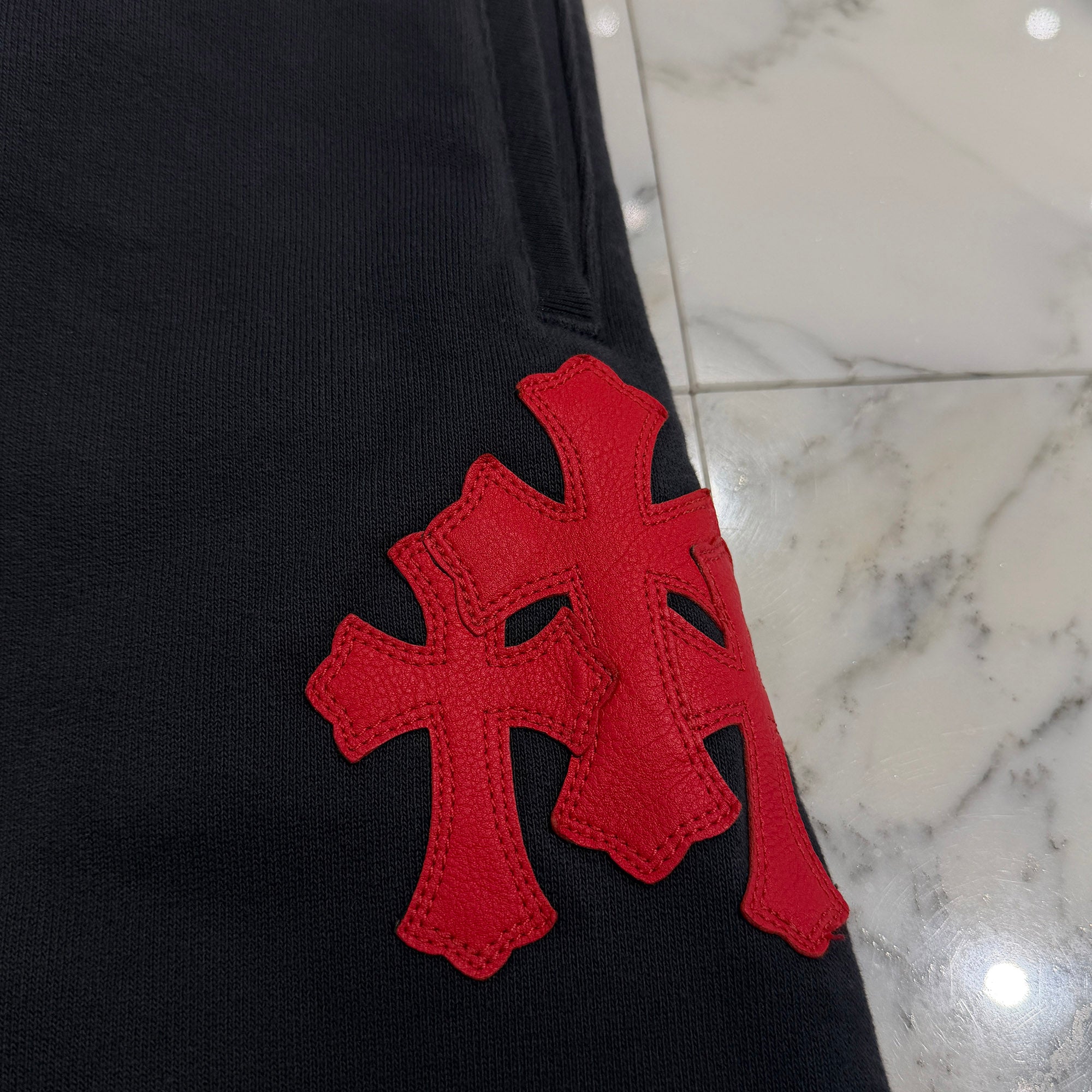 CHROME HEARTS Y NOT 3 Cemetery Cross Leather Patch Sweat Long Pants Size L クロムハーツ ワイノット 3セメタリークロス レザーパッチ スウェットロングパンツ サイズL