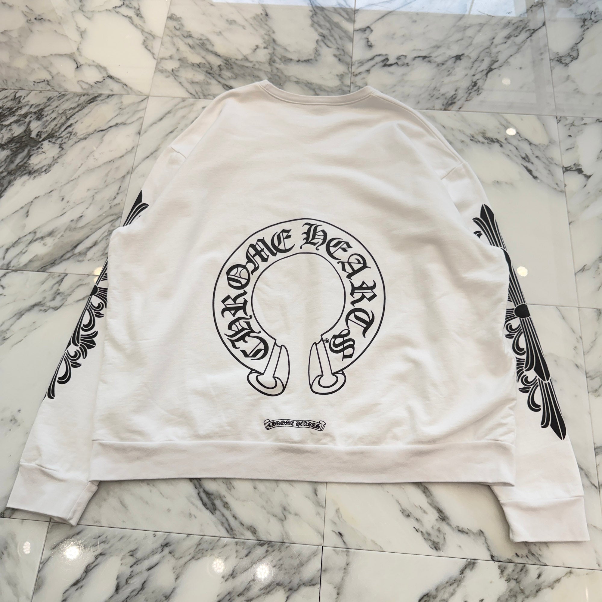 CHROME HEARTS Floral Cross Horseshoe Crewneck Sweat Shirts Size XL クロムハーツ フローラルクロス ホースシュー クルーネック スウェットシャツ サイズXL