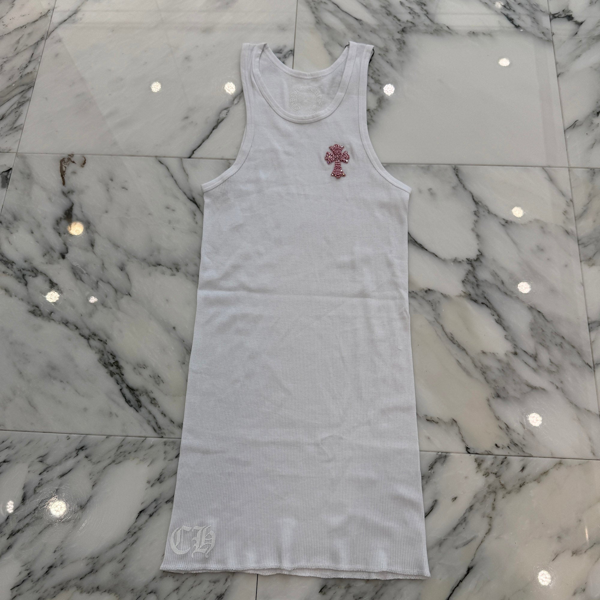 CHROME HEARTS Beads Embroidery CH Cross Tank Top Size XSM/SML クロムハーツ ビーズ刺繍 CHクロス タンクトップ サイズXSM/SML