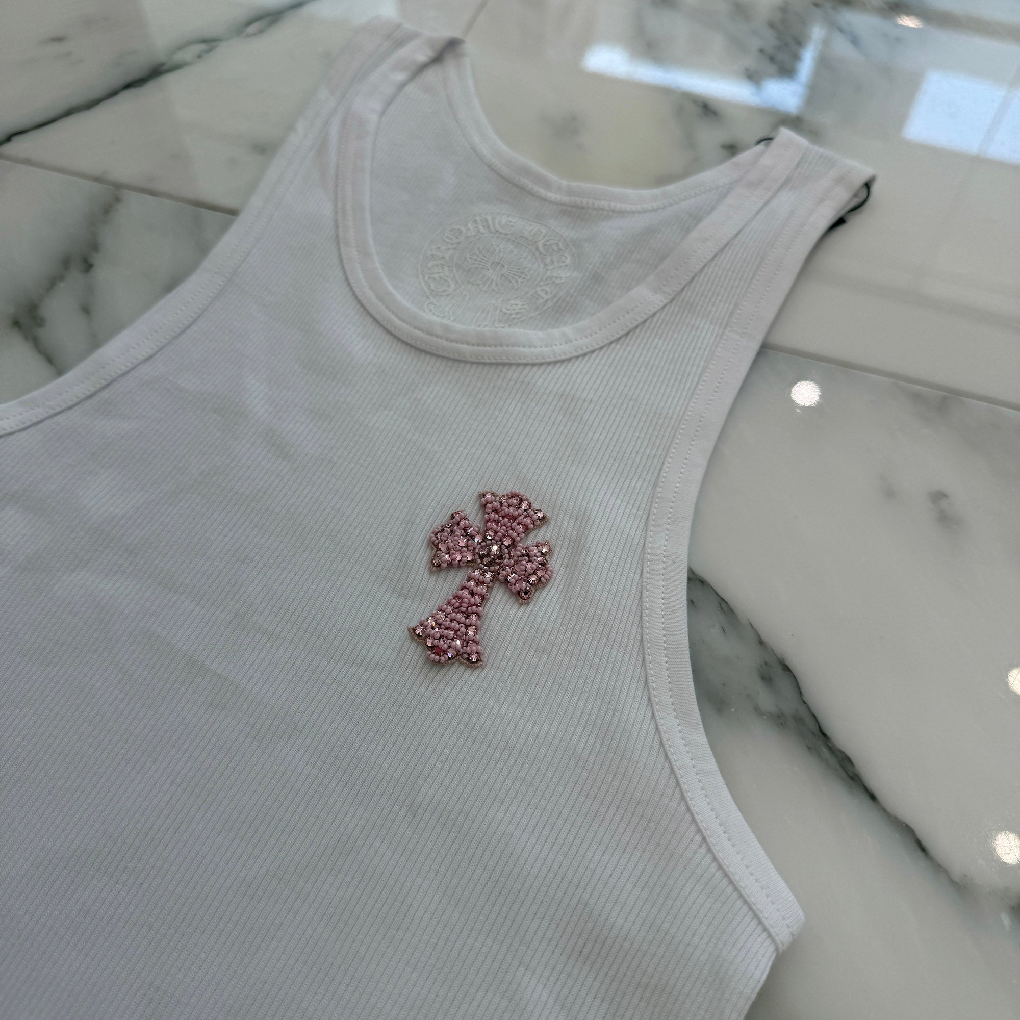 CHROME HEARTS Beads Embroidery CH Cross Tank Top Size XSM/SML クロムハーツ ビーズ刺繍 CHクロス タンクトップ サイズXSM/SML