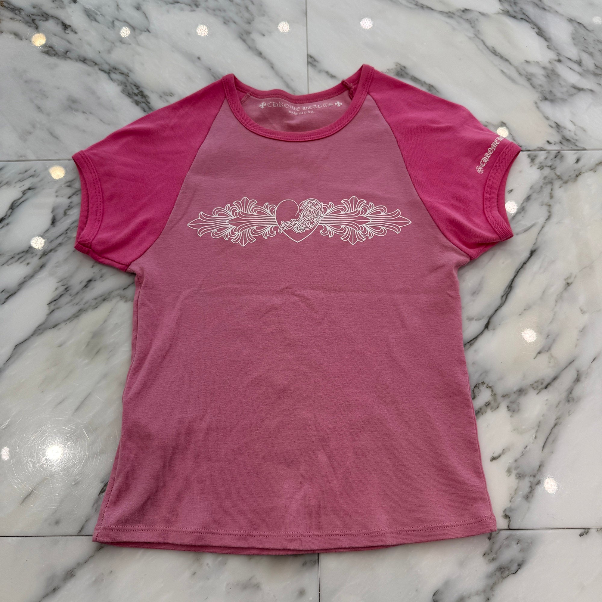 CHROME HEARTS Floral Cross Viny Heart Print Raglan Tee Size L クロムハーツ フローラルクロス ヴィニーハートプリント ラグランTシャツ サイズL
