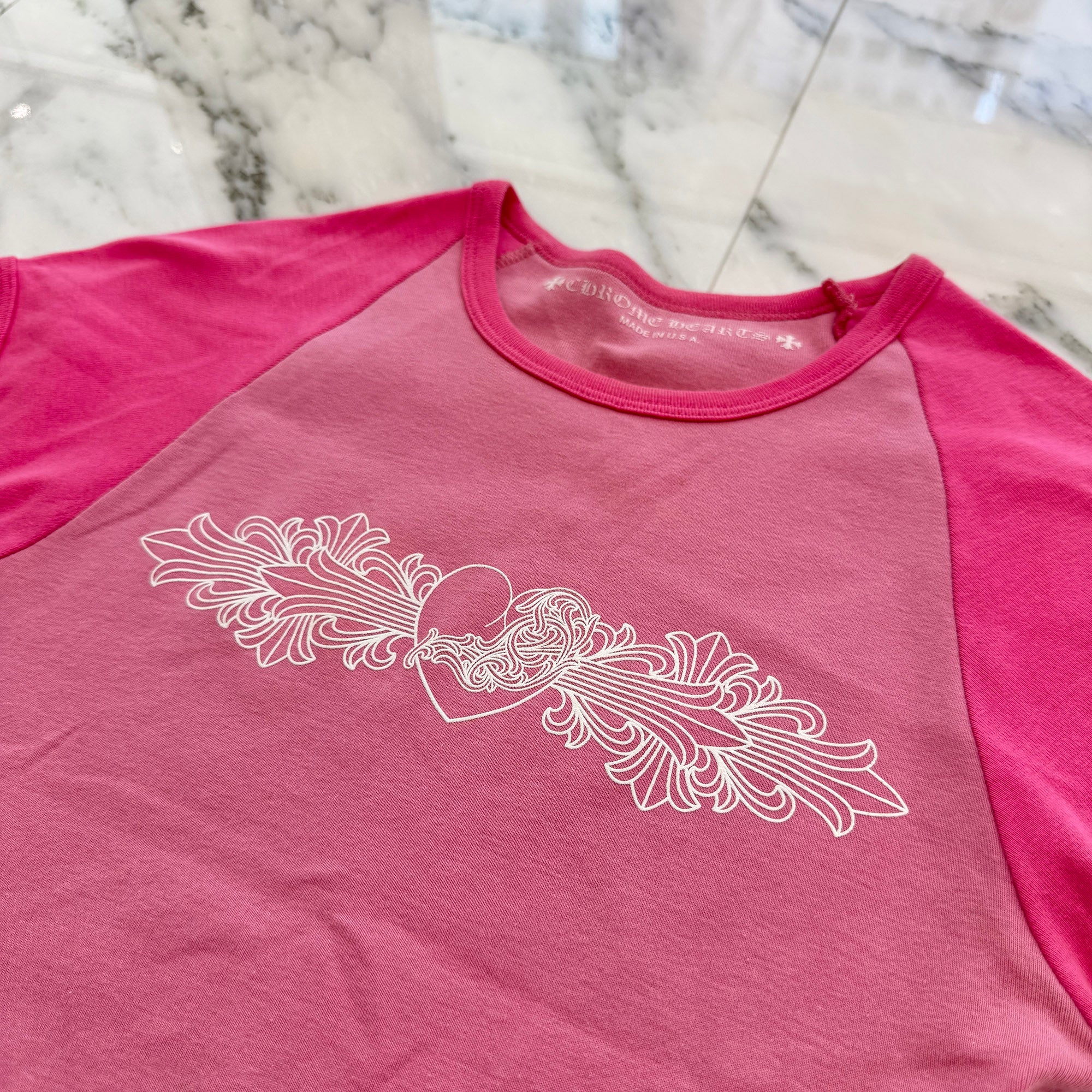 CHROME HEARTS Floral Cross Viny Heart Print Raglan Tee Size L クロムハーツ フローラルクロス ヴィニーハートプリント ラグランTシャツ サイズL
