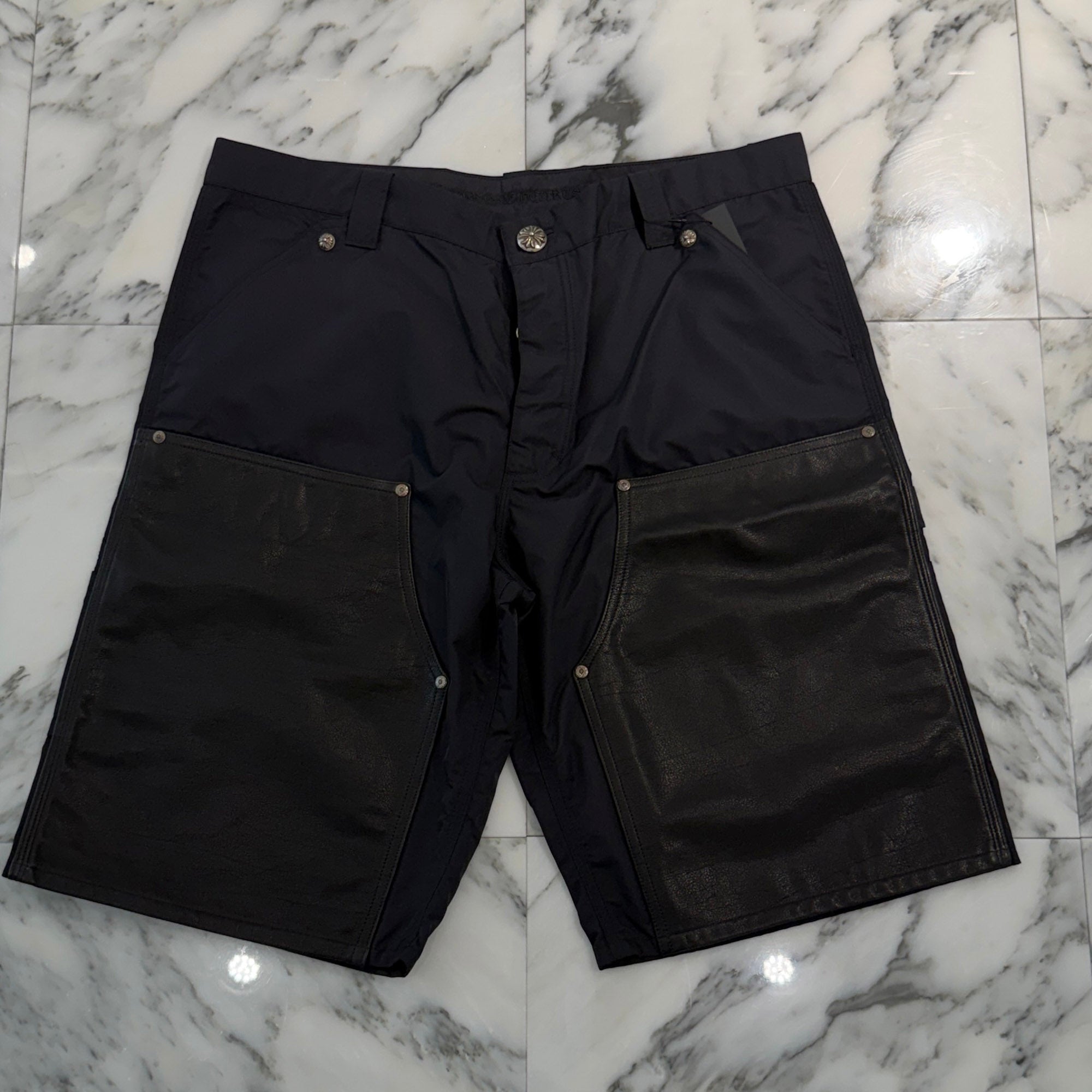 CHROME HEARTS Carpenter Double Knee Leather Cross Patch Nylon Shorts Size 36 クロムハーツ カーペンター ダブルニー レザークロスパッチ ナイロン ショーツ サイズ36