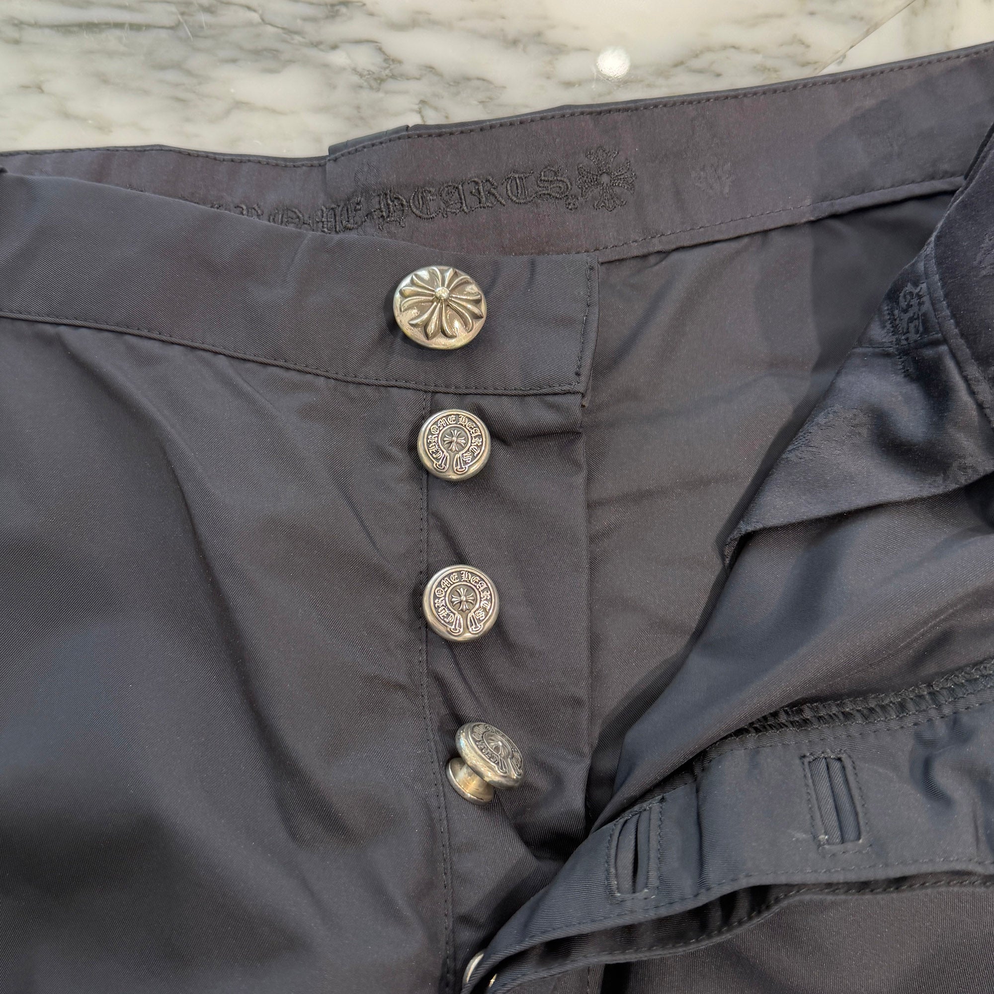 CHROME HEARTS Carpenter Double Knee Leather Cross Patch Nylon Shorts Size 36 クロムハーツ カーペンター ダブルニー レザークロスパッチ ナイロン ショーツ サイズ36