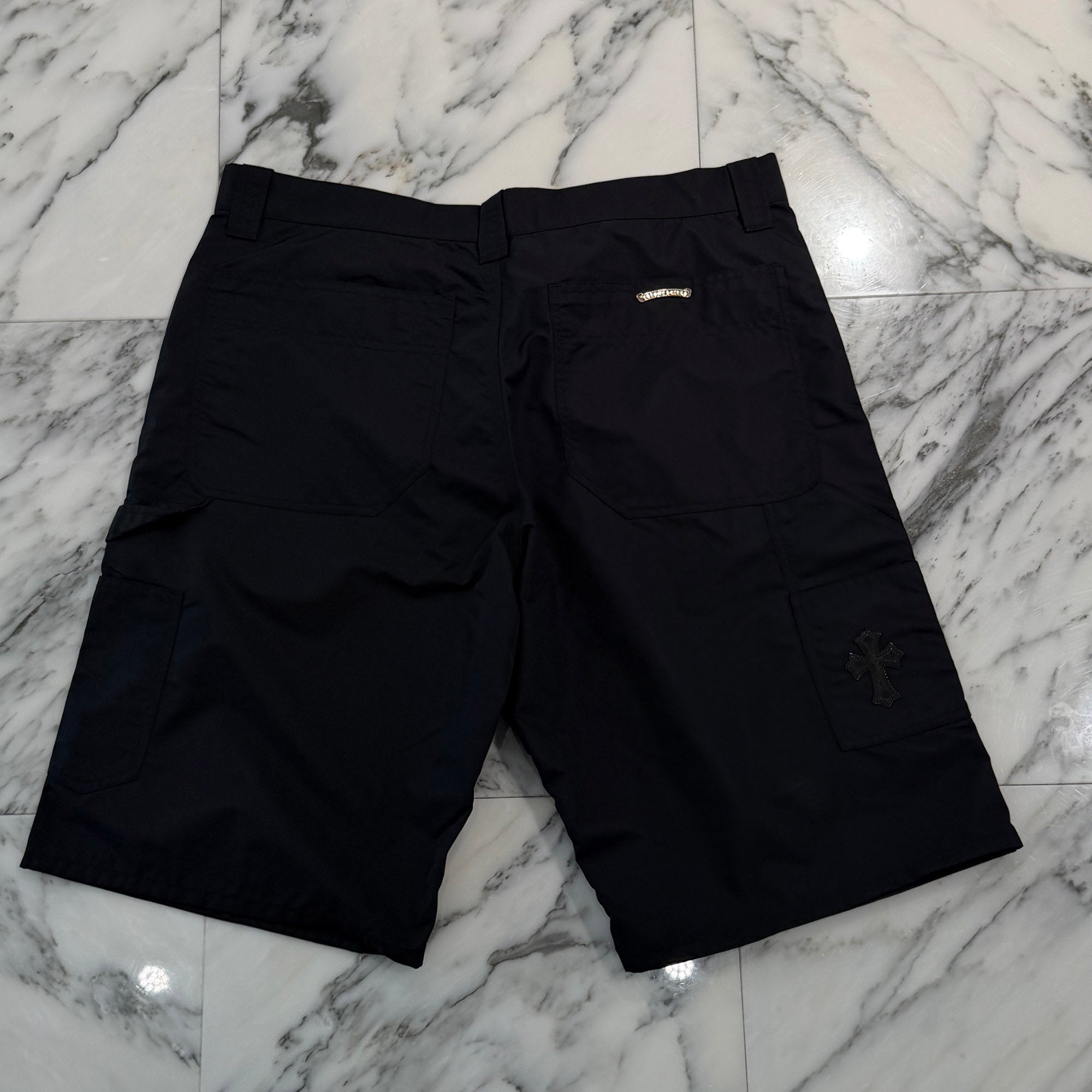 CHROME HEARTS Carpenter Double Knee Leather Cross Patch Nylon Shorts Size 36 クロムハーツ カーペンター ダブルニー レザークロスパッチ ナイロン ショーツ サイズ36