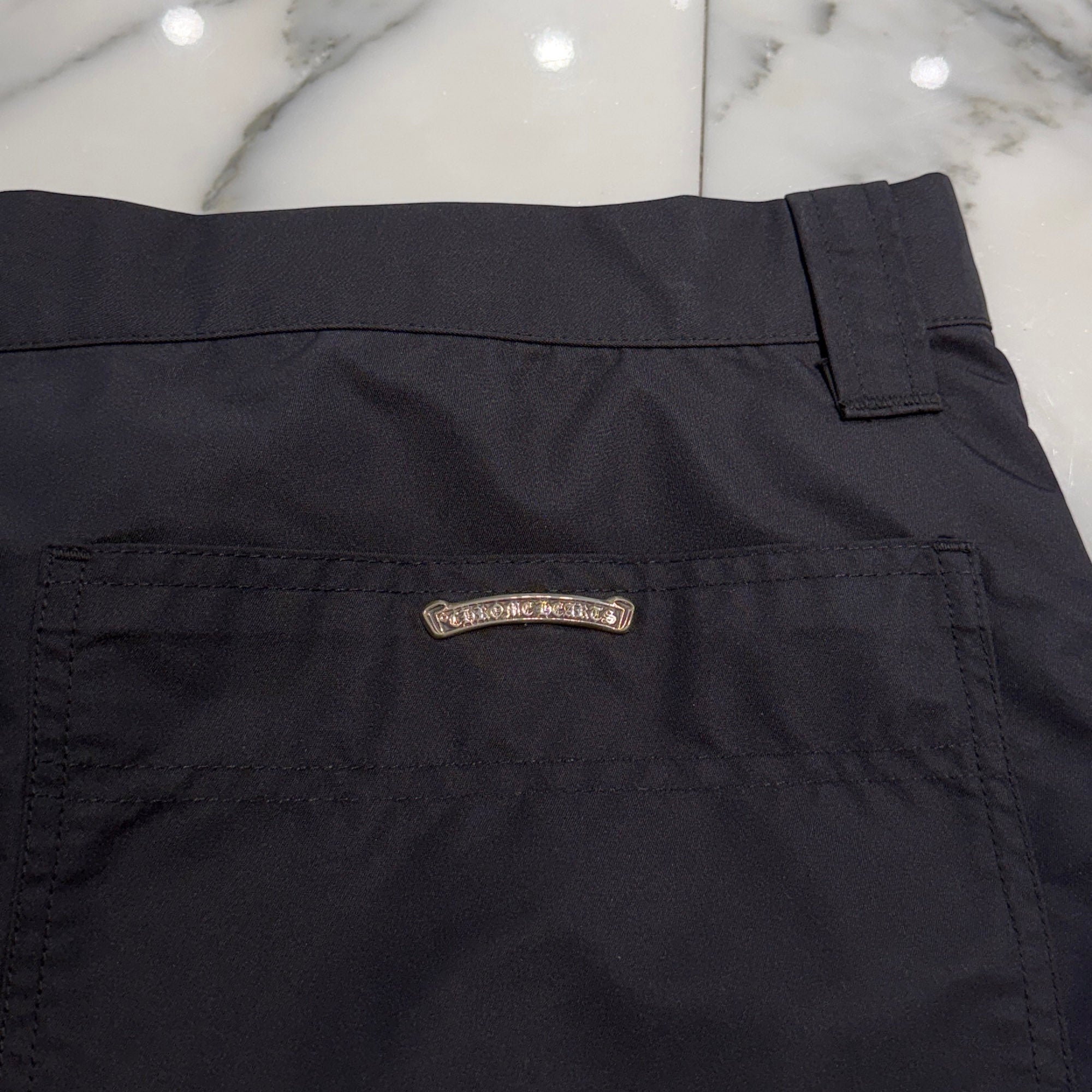 CHROME HEARTS Carpenter Double Knee Leather Cross Patch Nylon Shorts Size 36 クロムハーツ カーペンター ダブルニー レザークロスパッチ ナイロン ショーツ サイズ36