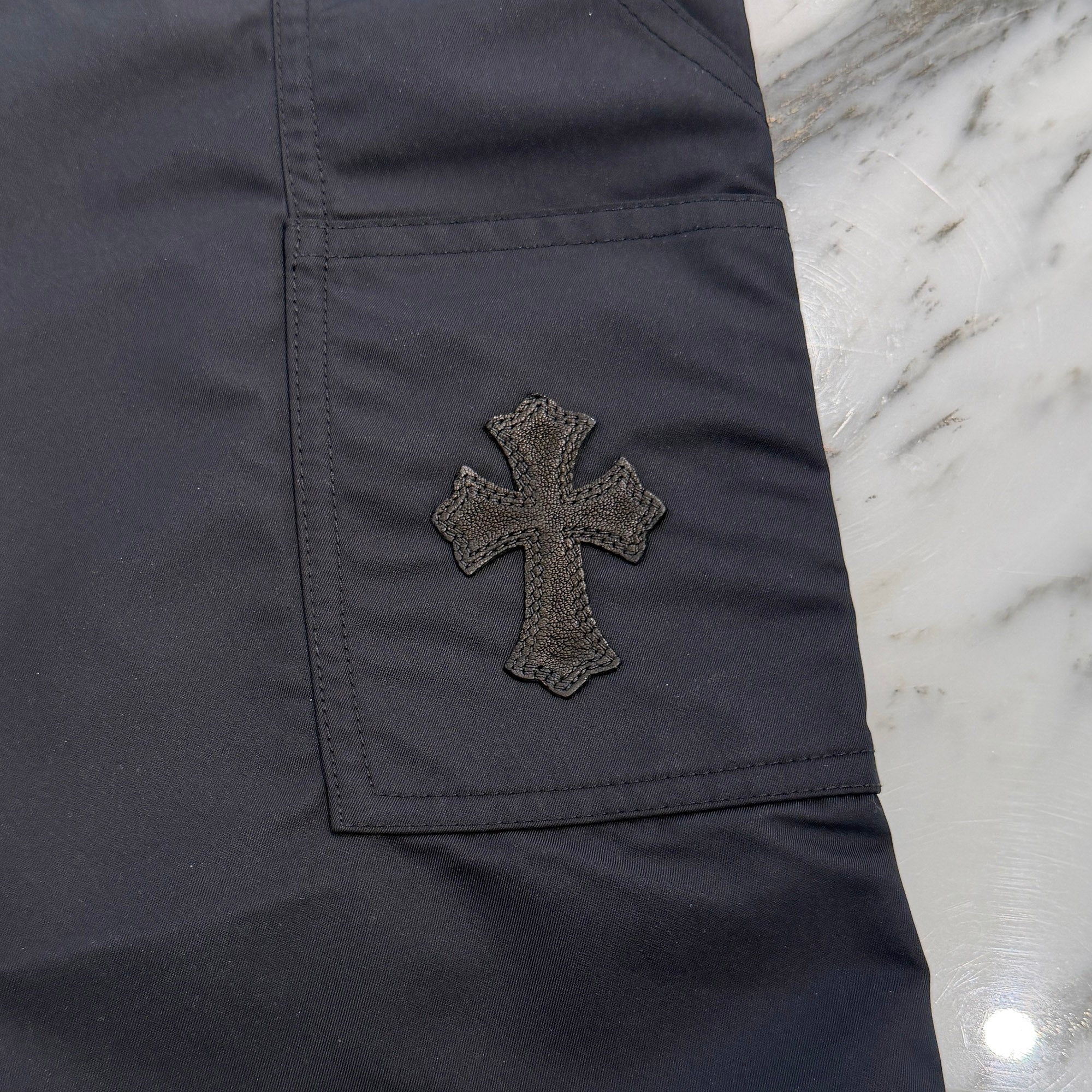 CHROME HEARTS Carpenter Double Knee Leather Cross Patch Nylon Shorts Size 36 クロムハーツ カーペンター ダブルニー レザークロスパッチ ナイロン ショーツ サイズ36