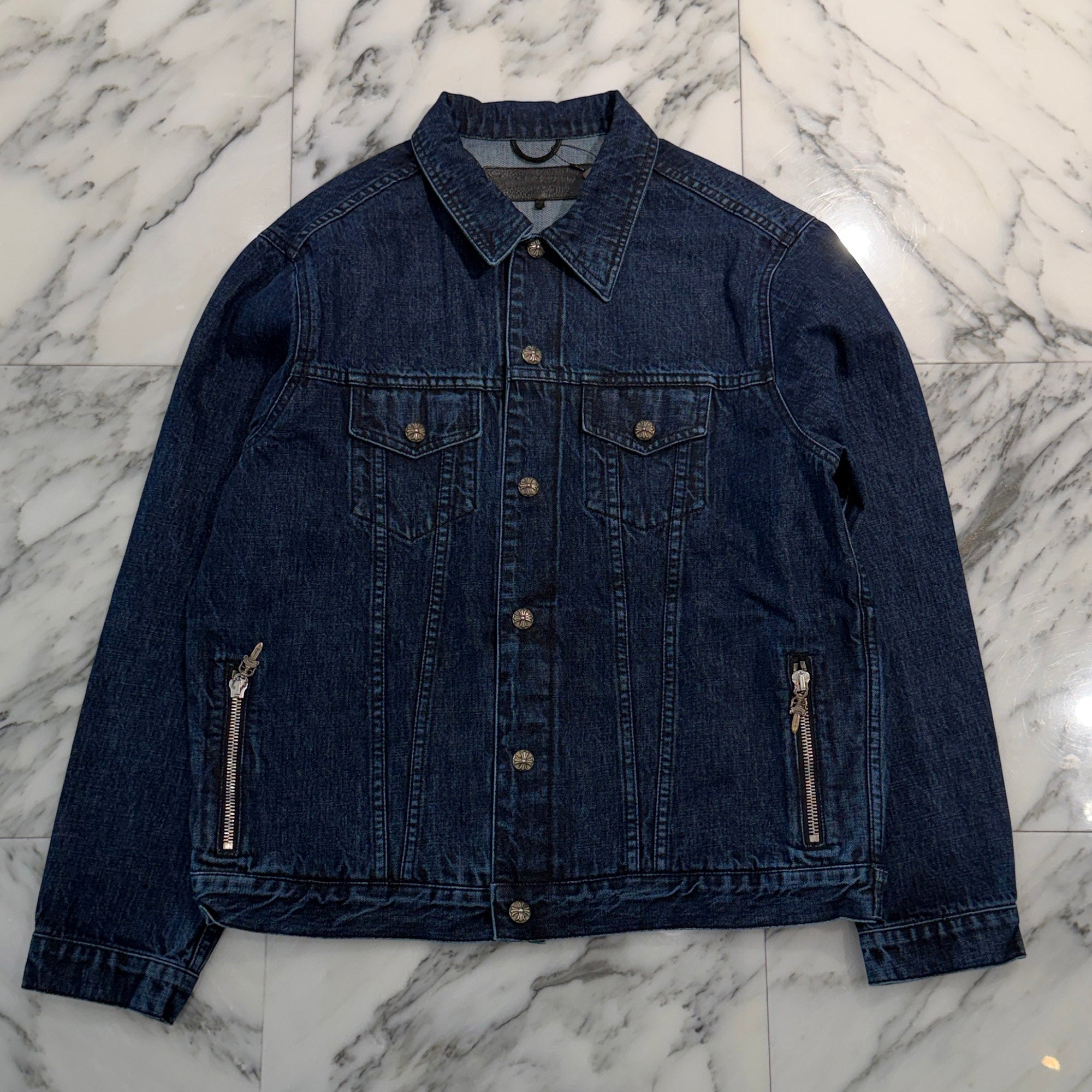 CHROME HEARTS Cross Ball Button MOTO BREATH Denim Jacket Size L クロムハーツ クロスボールボタン モーターブレス デニムジャケット サイズL