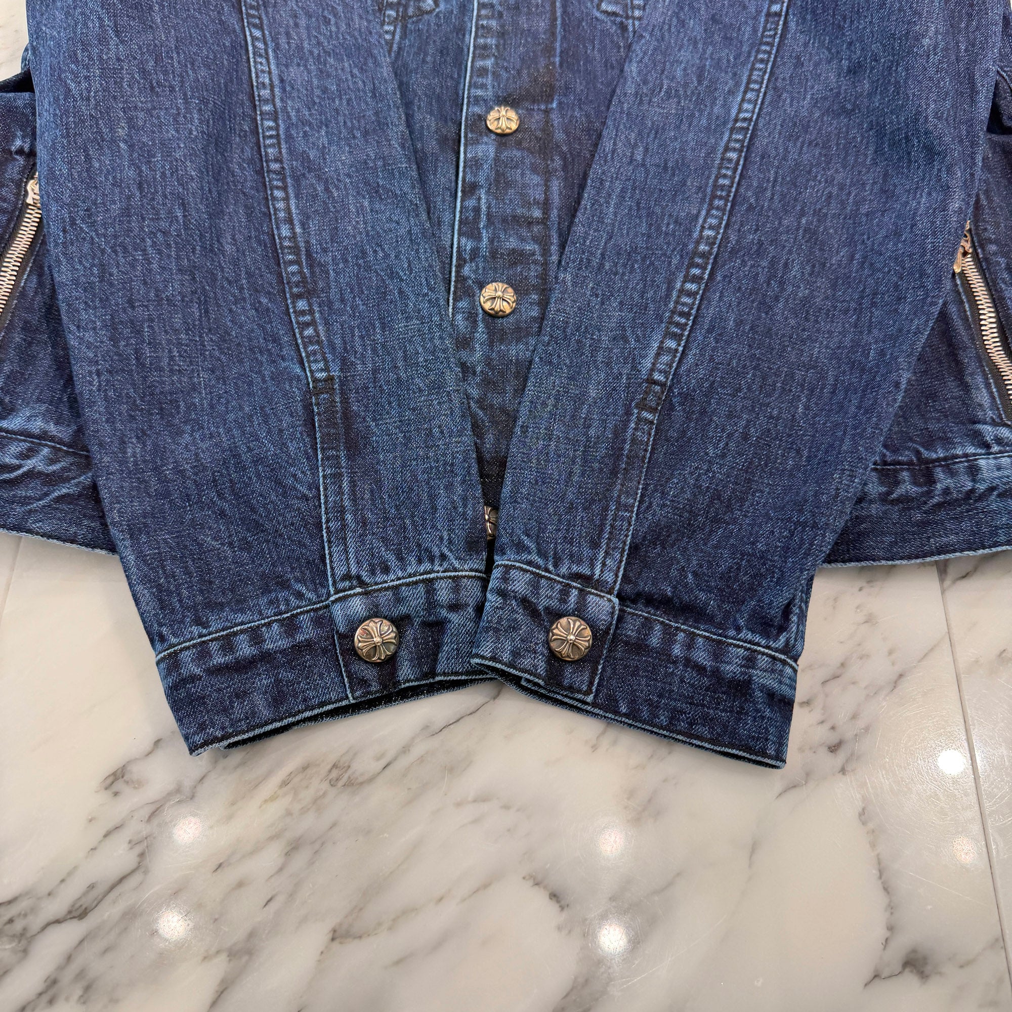 CHROME HEARTS Cross Ball Button MOTO BREATH Denim Jacket Size L クロムハーツ クロスボールボタン モーターブレス デニムジャケット サイズL