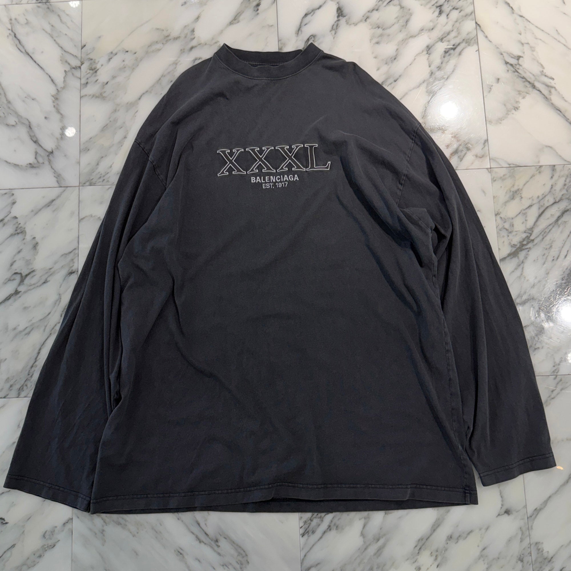 BALENCIAGA 2022AW XXXL Logo Embroidery Long Sleeve Tee 720250 TNVD8 Size 3 バレンシアガ XXXLロゴ エンブロイダリー ロングスリーブ Tシャツ サイズ3