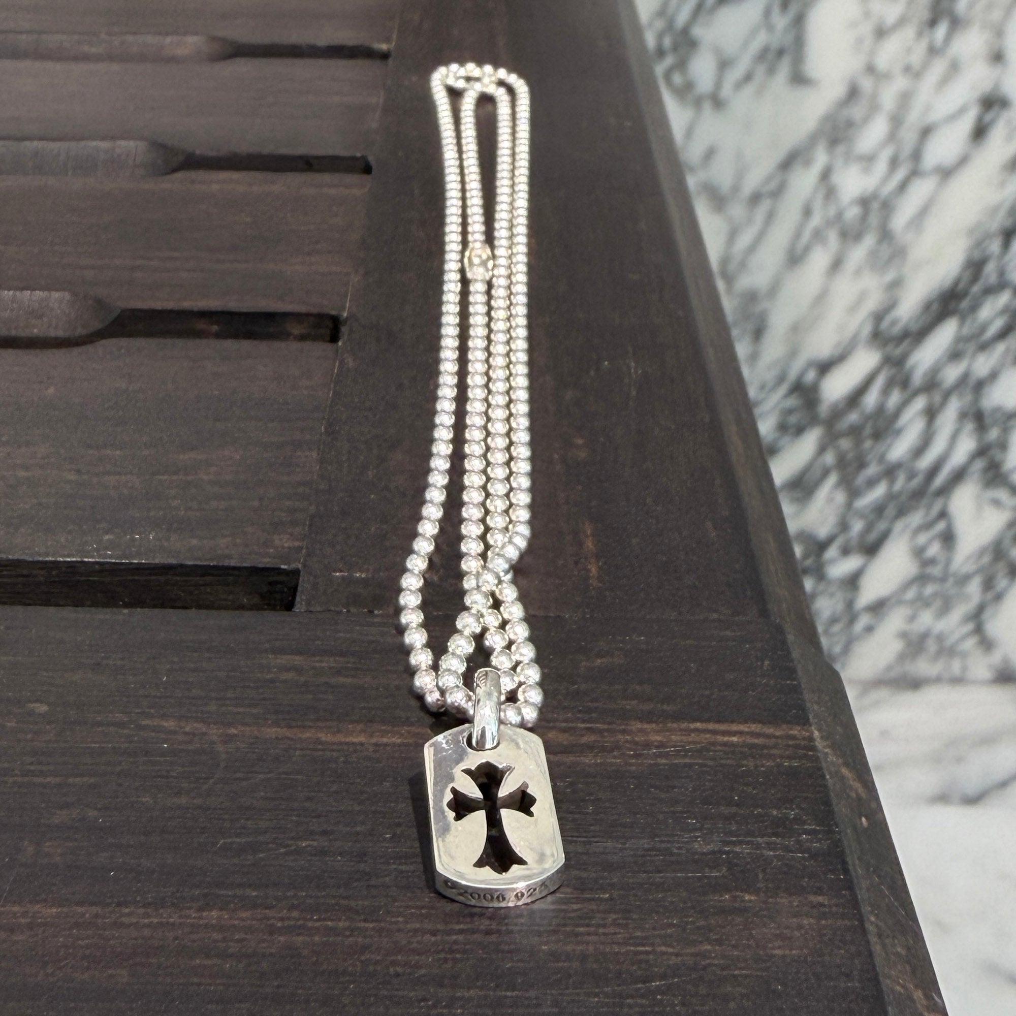 CHROME HEARTS Tiny Cut Out Cross Dock Tag Charm クロムハーツ タイニー カットアウトクロス ドッグタグ チャーム