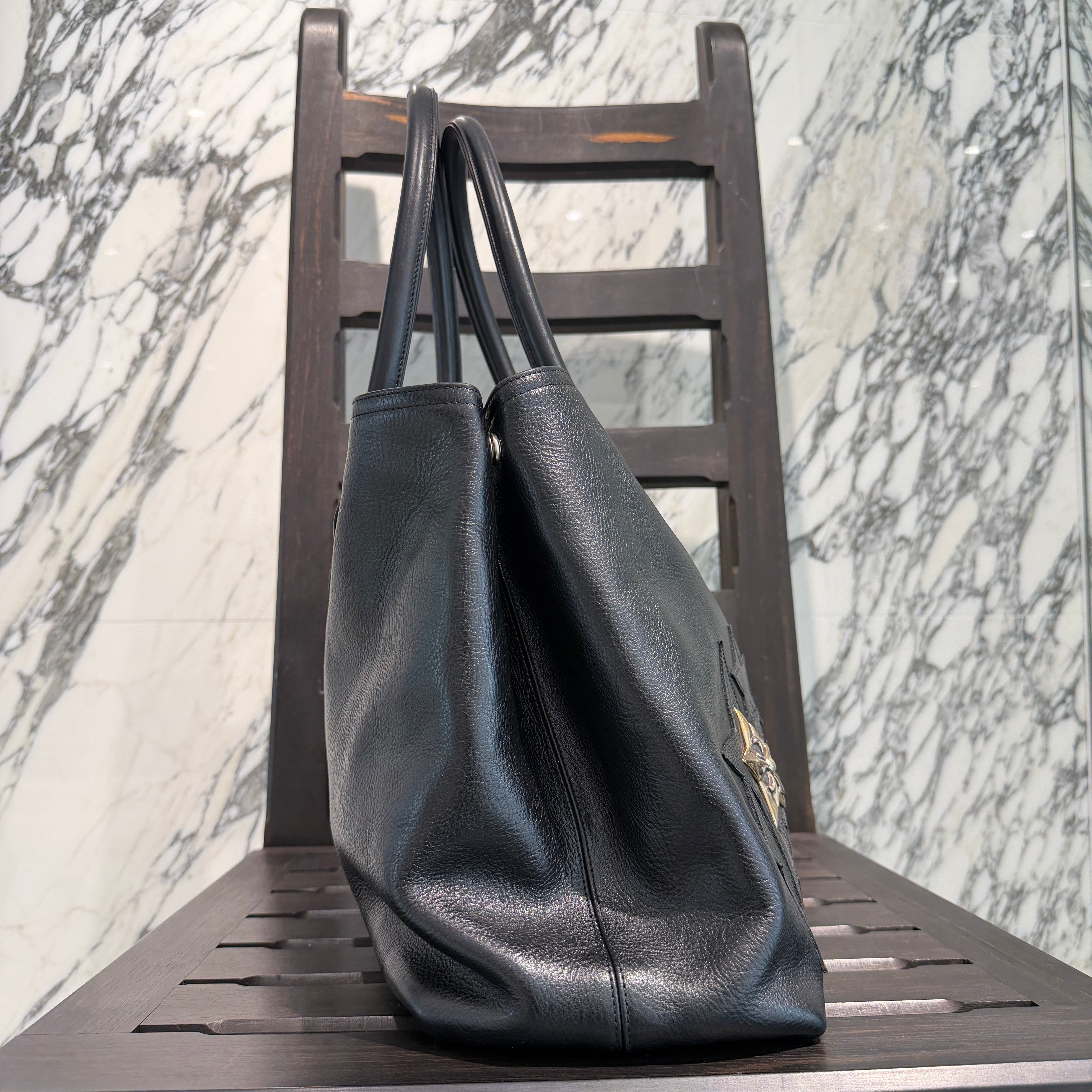 CHROME HEARTS Cemetery Star Patch Leather Tote Bag クロムハーツ セメタリースターパッチ レザートートバッグ