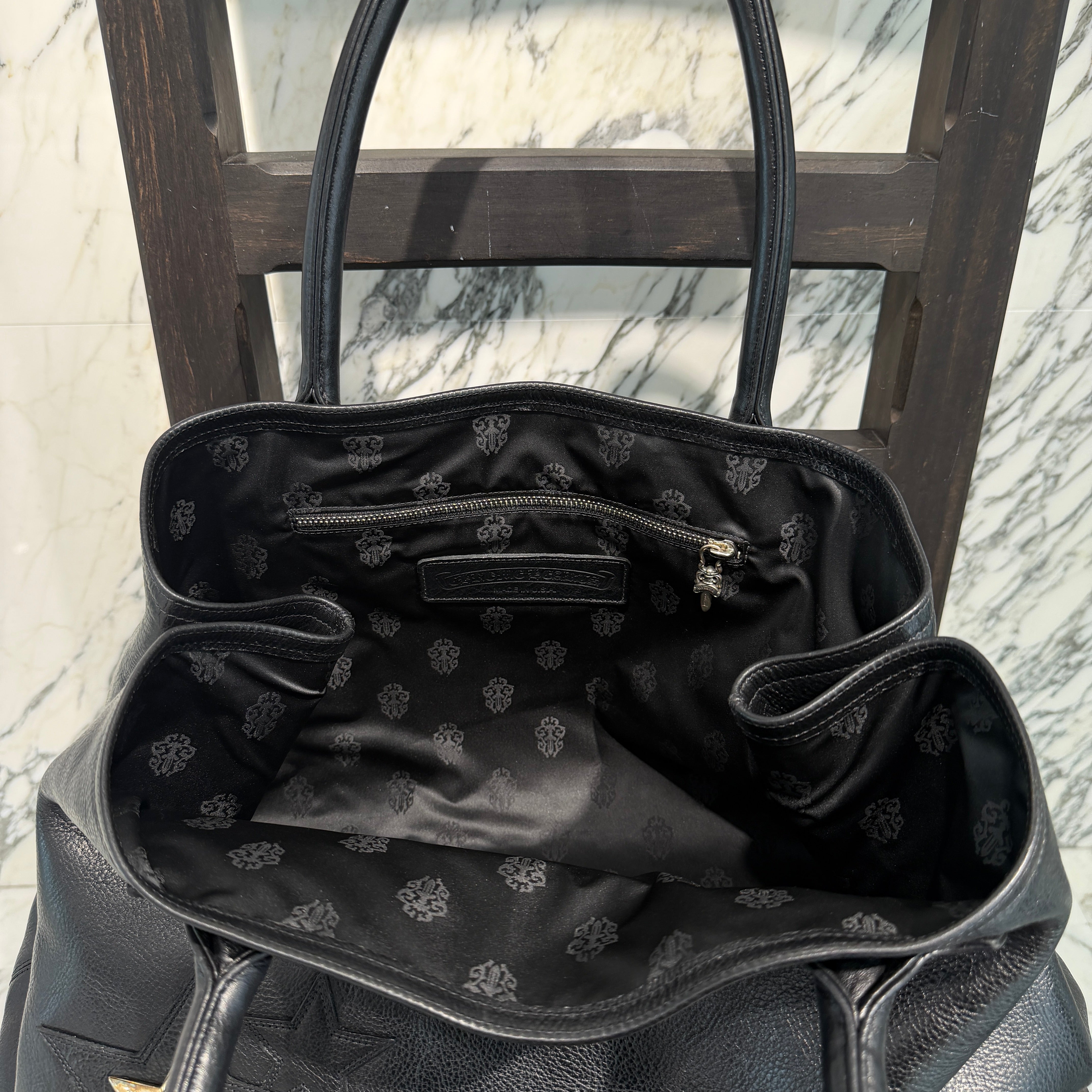 CHROME HEARTS Cemetery Star Patch Leather Tote Bag クロムハーツ セメタリースターパッチ レザートートバッグ