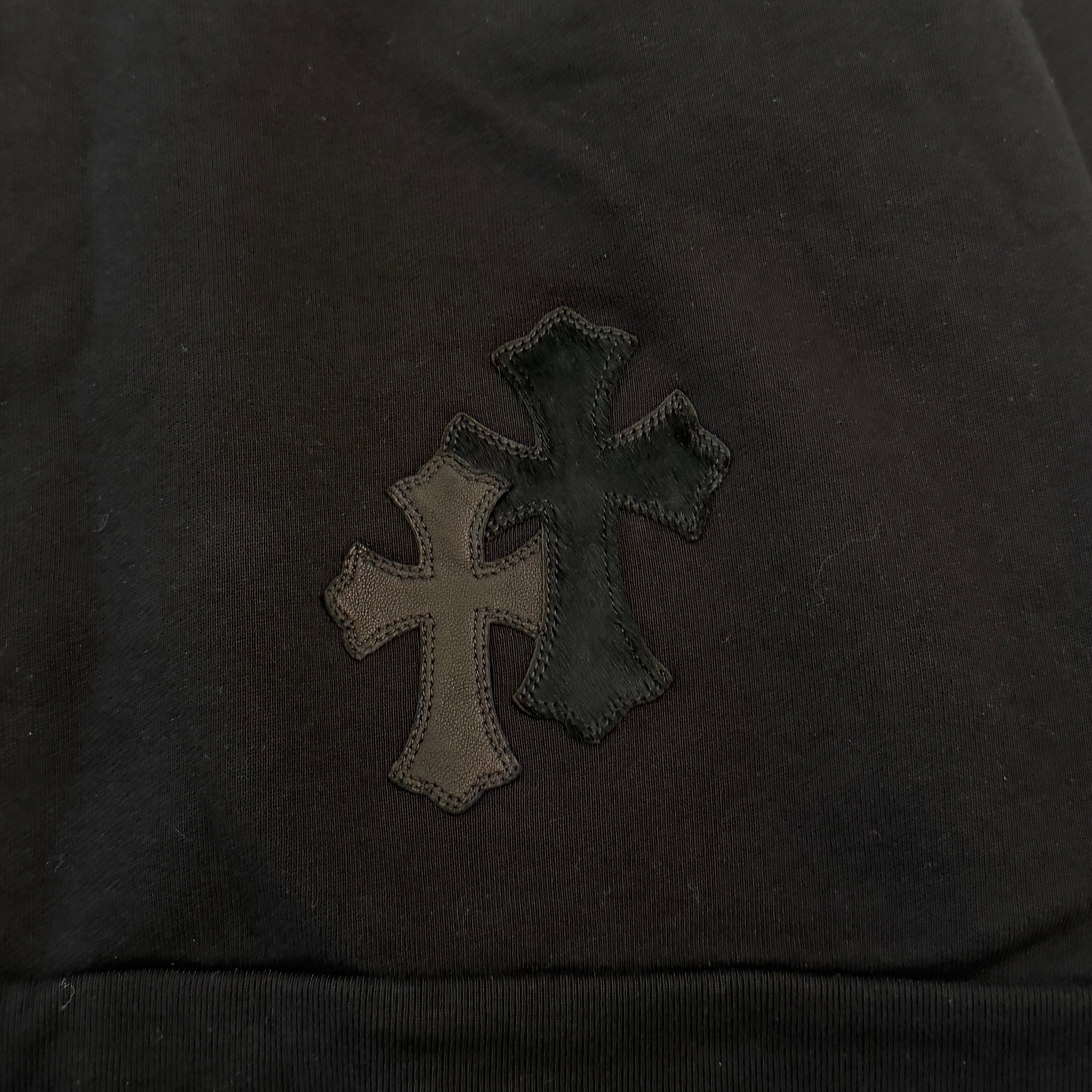 CHROME HEARTS Y NOT Multi Leather Cross Patch Half Zip Sweatshirt Size XS クロムハーツ ワイノット マルチレザークロスパッチ ハーフジップ スウェットシャツ サイズXS