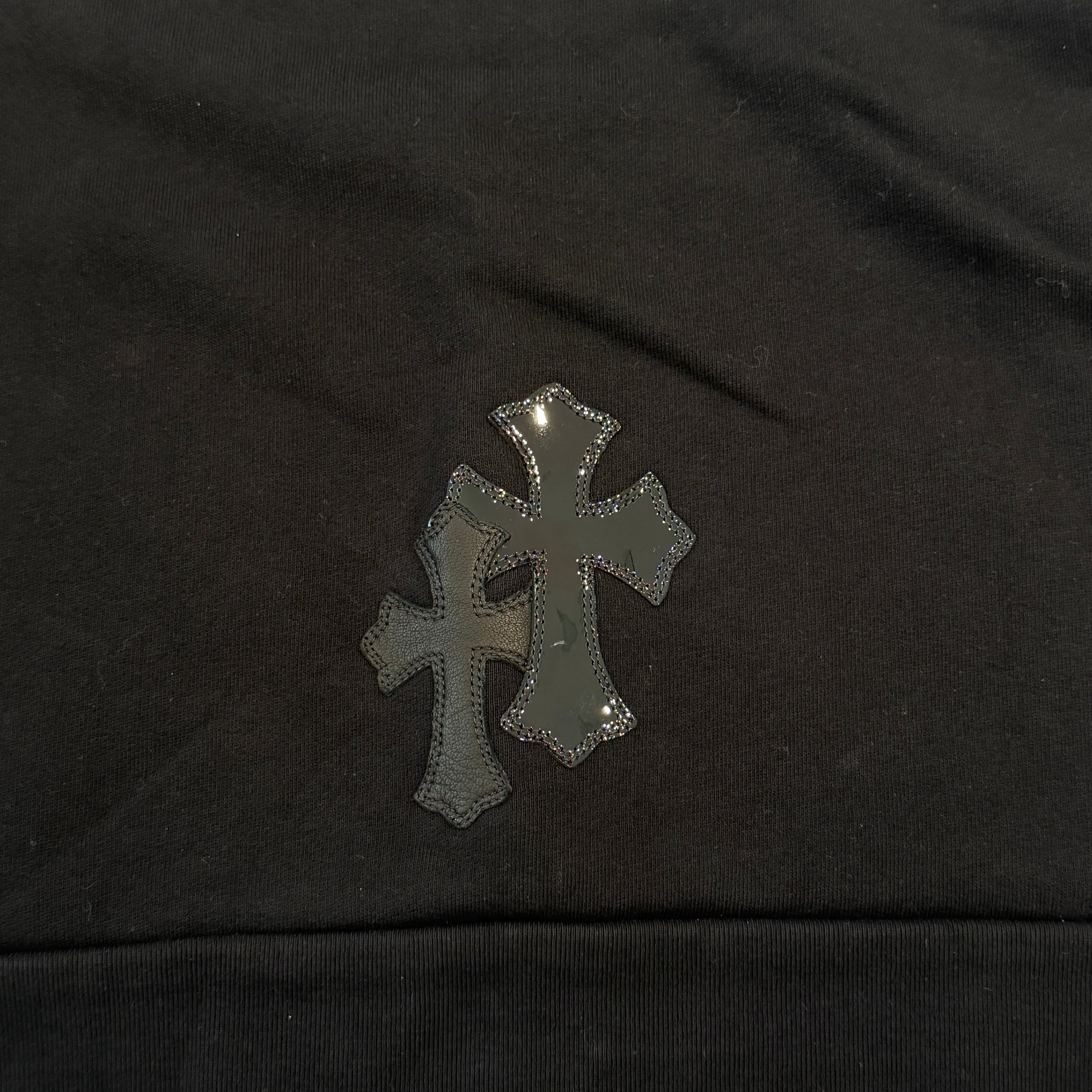 CHROME HEARTS Y NOT Multi Leather Cross Patch Half Zip Sweatshirt Size XS クロムハーツ ワイノット マルチレザークロスパッチ ハーフジップ スウェットシャツ サイズXS