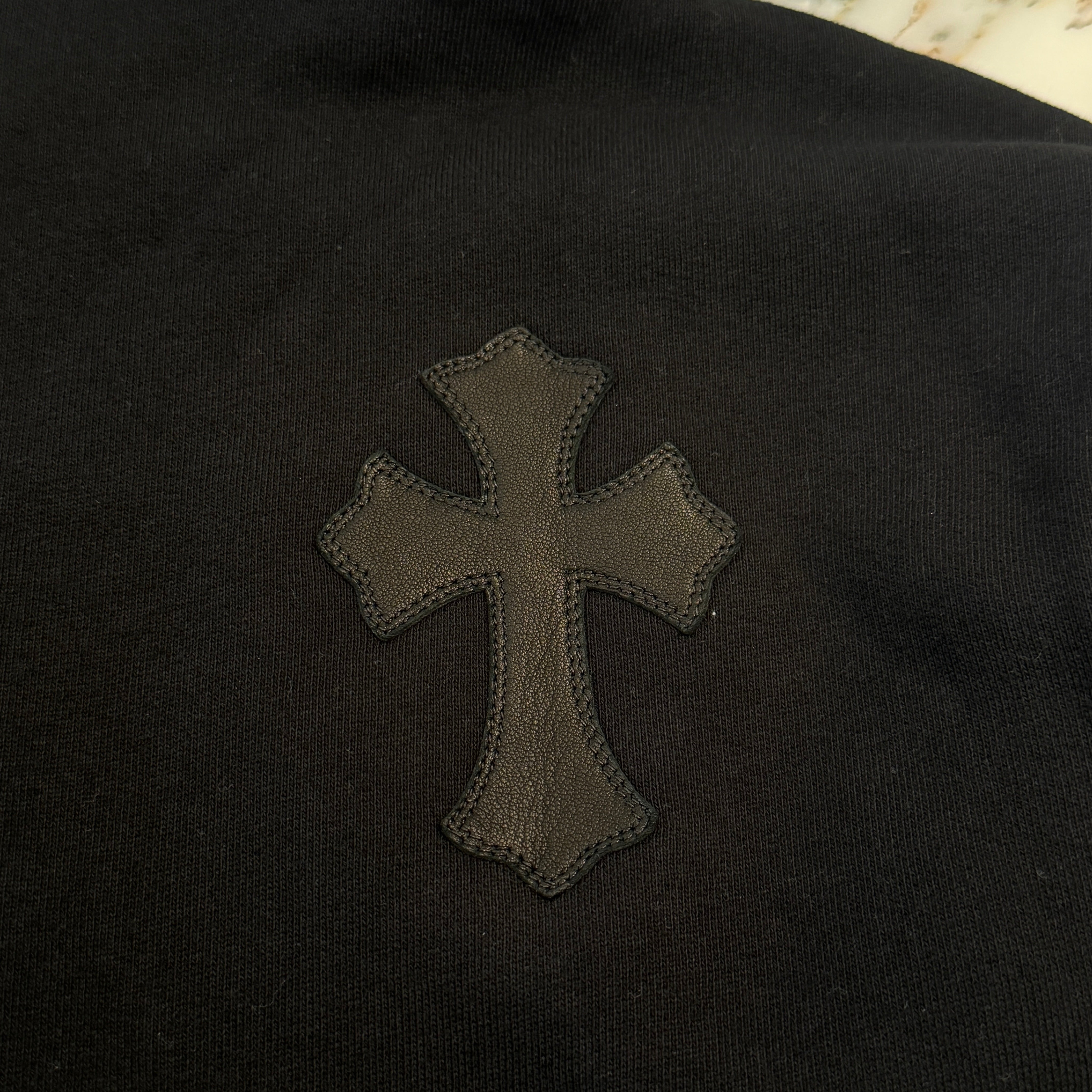 CHROME HEARTS Y NOT Multi Leather Cross Patch Half Zip Sweatshirt Size XS クロムハーツ ワイノット マルチレザークロスパッチ ハーフジップ スウェットシャツ サイズXS